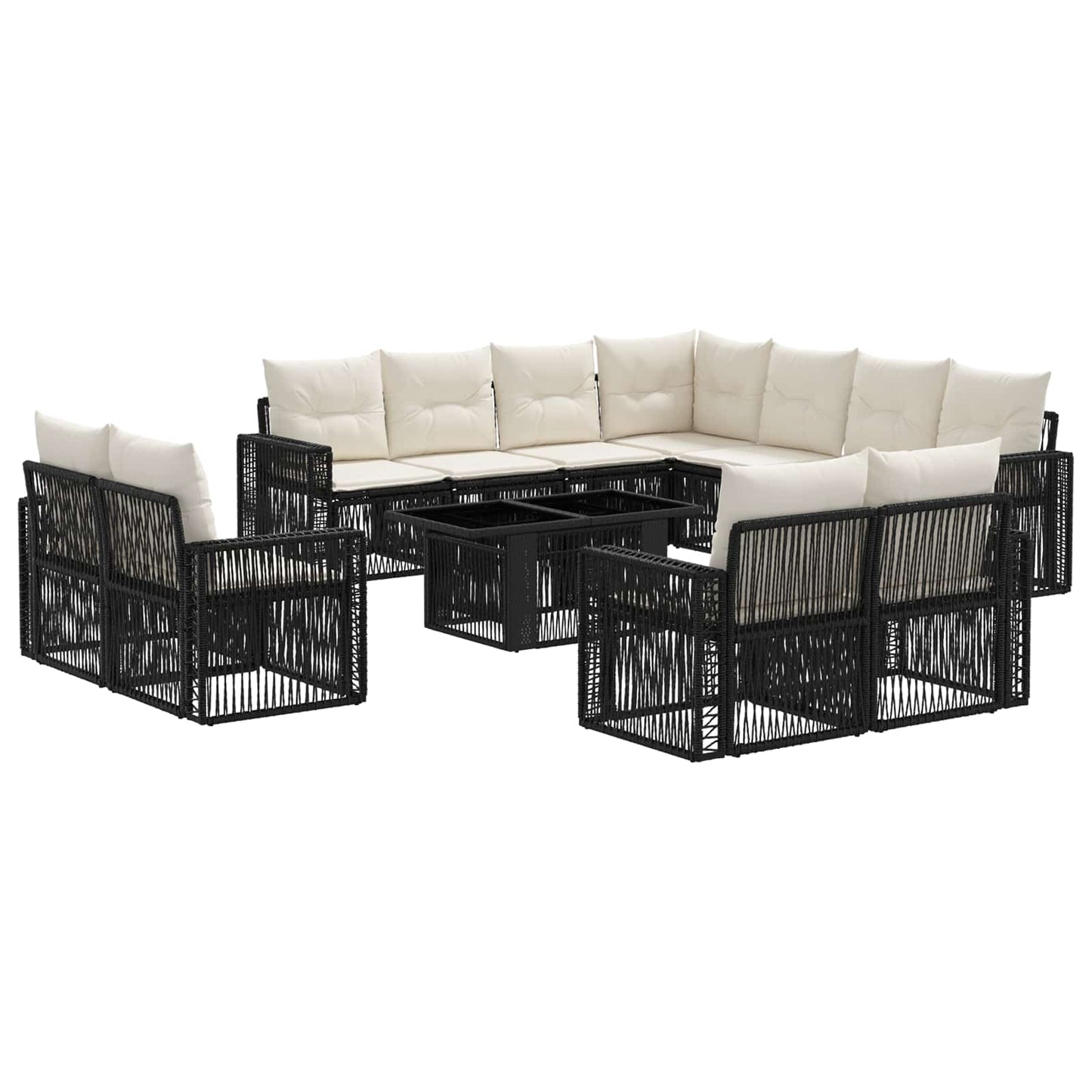 Gartensofa-set 12 stk. Schwarz und Cremeweiß Poly-Rattan