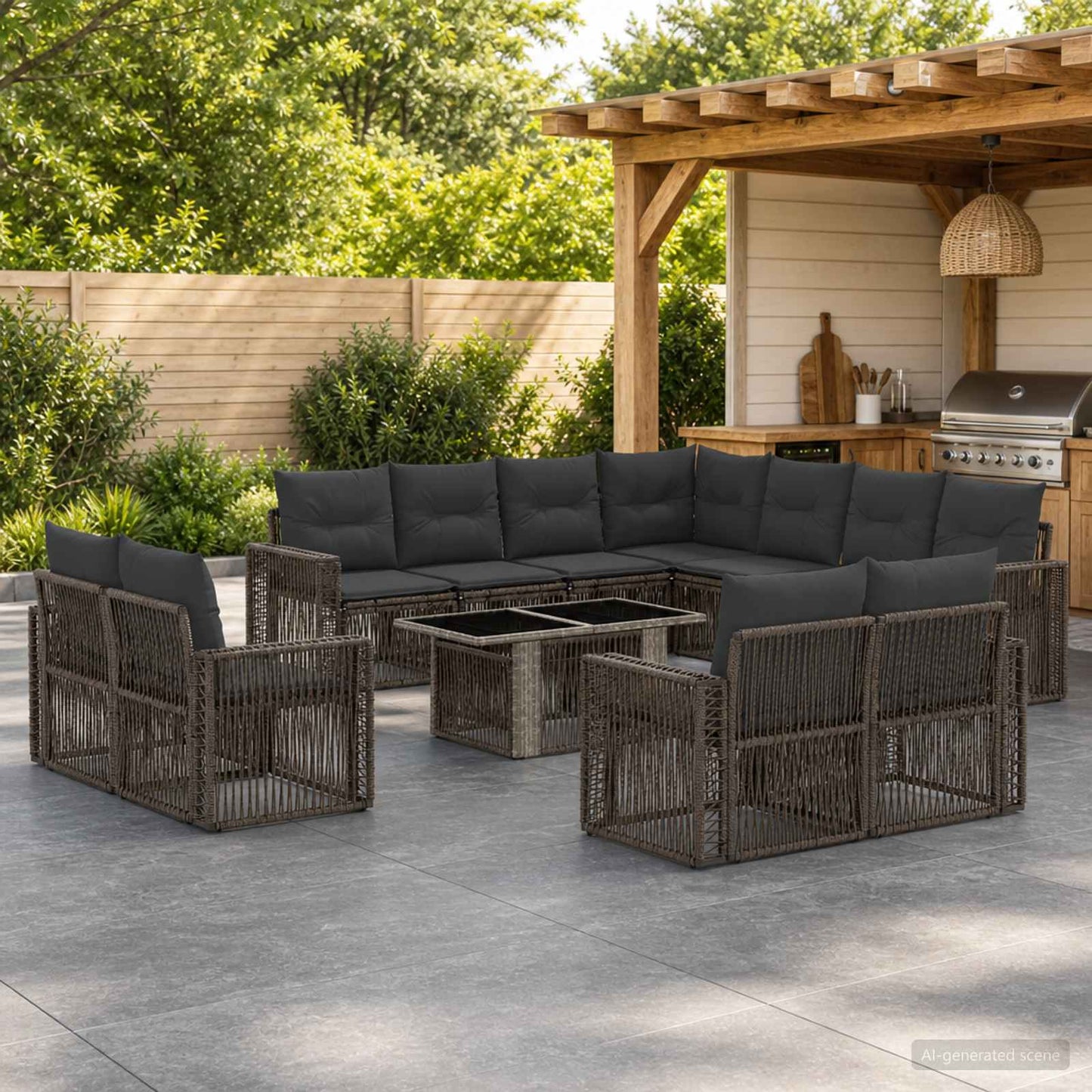 Gartensofa-set 12 stk. Grau und Dunkelgrau Poly-Rattan