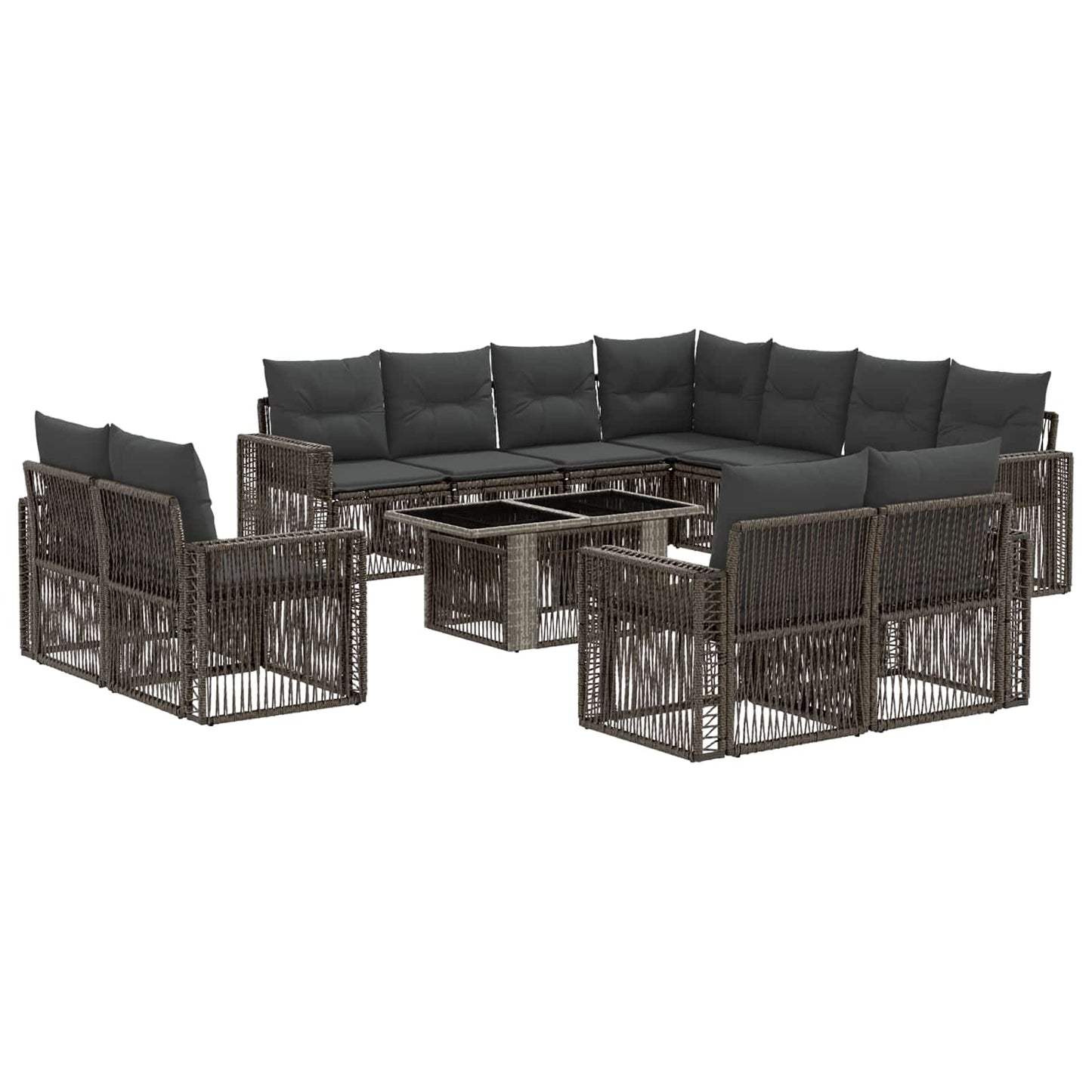 Gartensofa-set 12 stk. Grau und Dunkelgrau Poly-Rattan