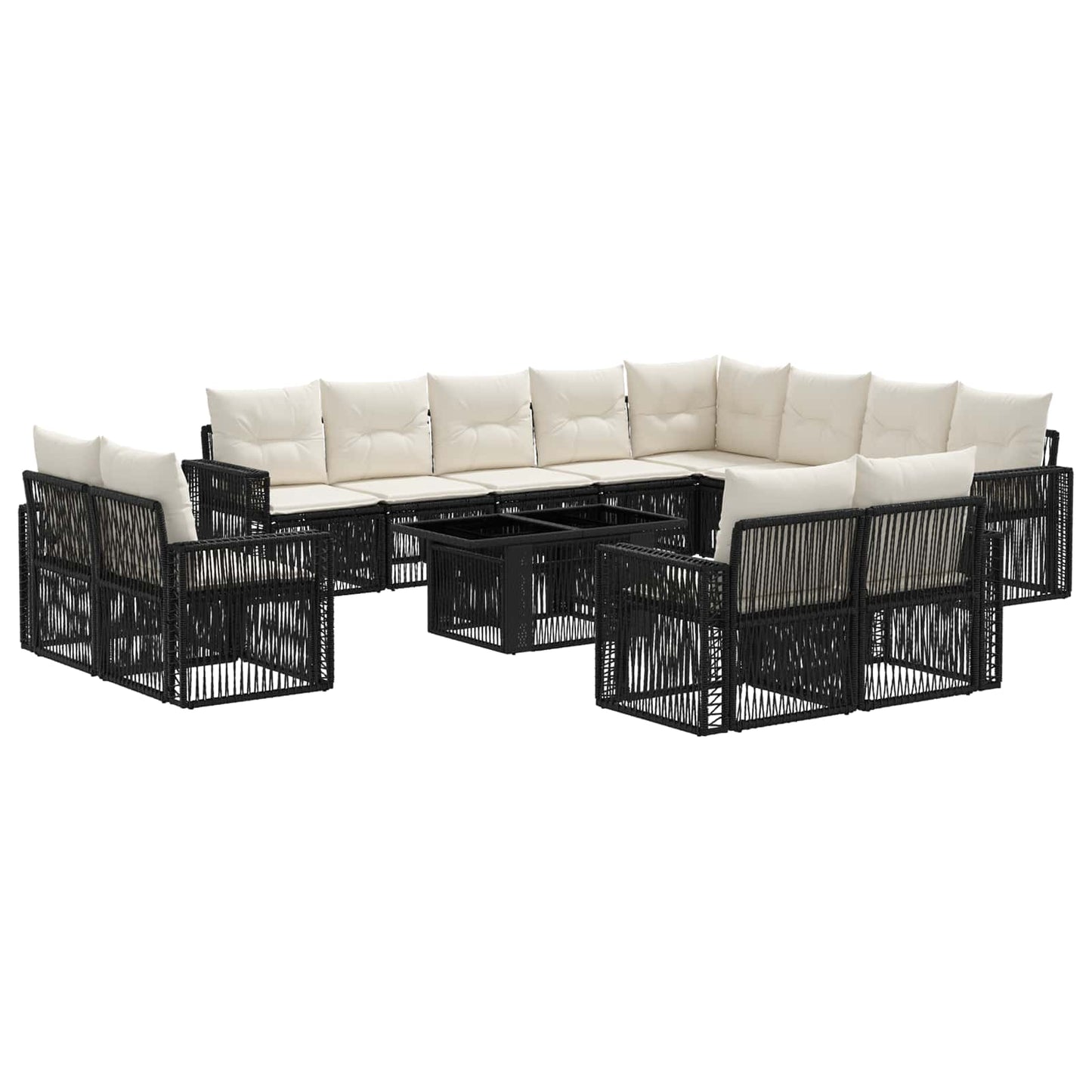 Gartensofa-set 13 stk. Schwarz und Cremeweiß Poly-Rattan
