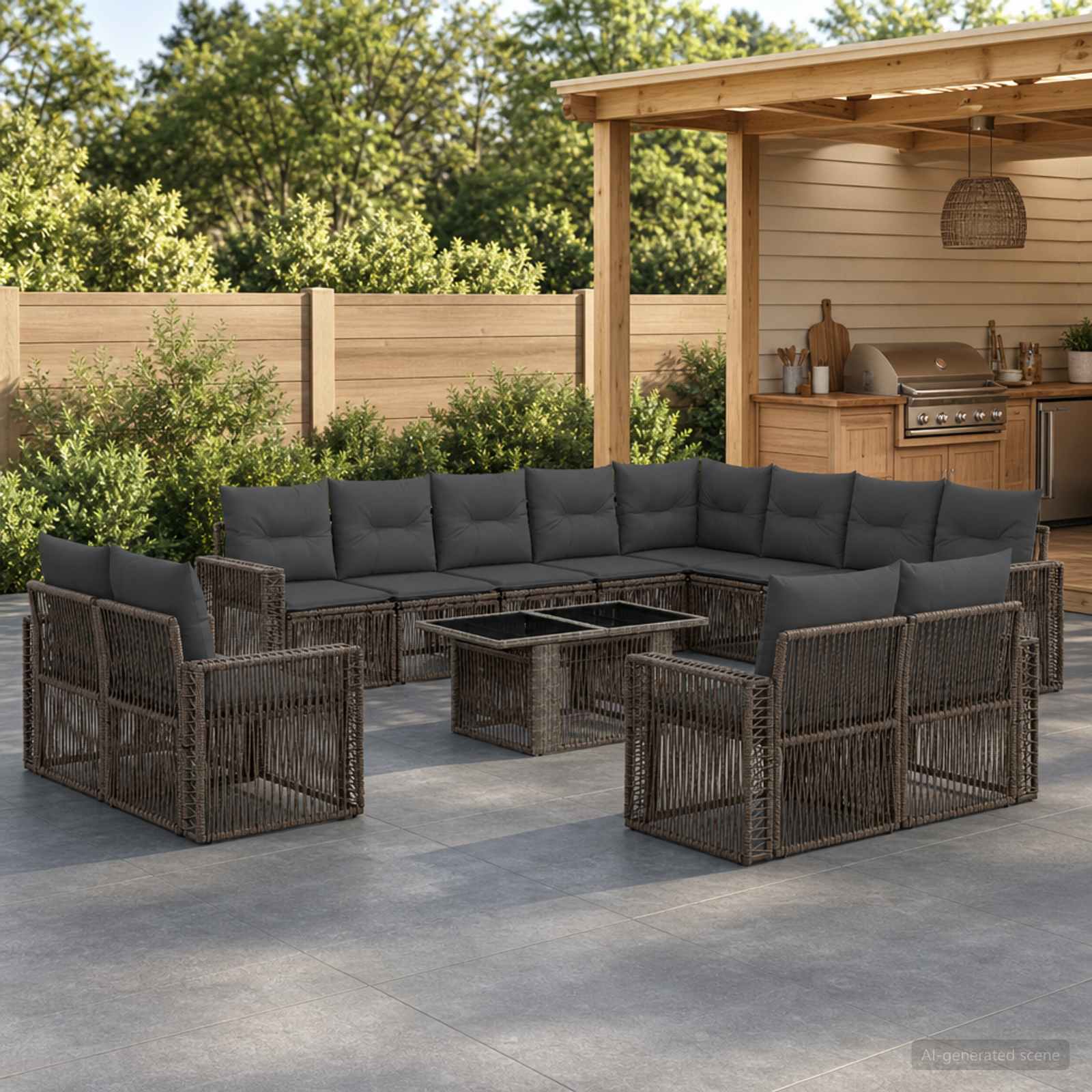 Gartensofa-set 13 stk. Grau und Dunkelgrau Poly-Rattan