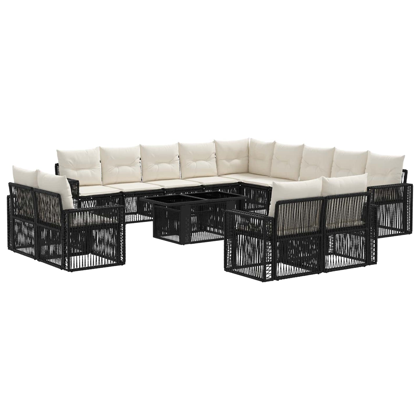 Gartensofa-set 14 stk. Schwarz und Cremeweiß Poly-Rattan
