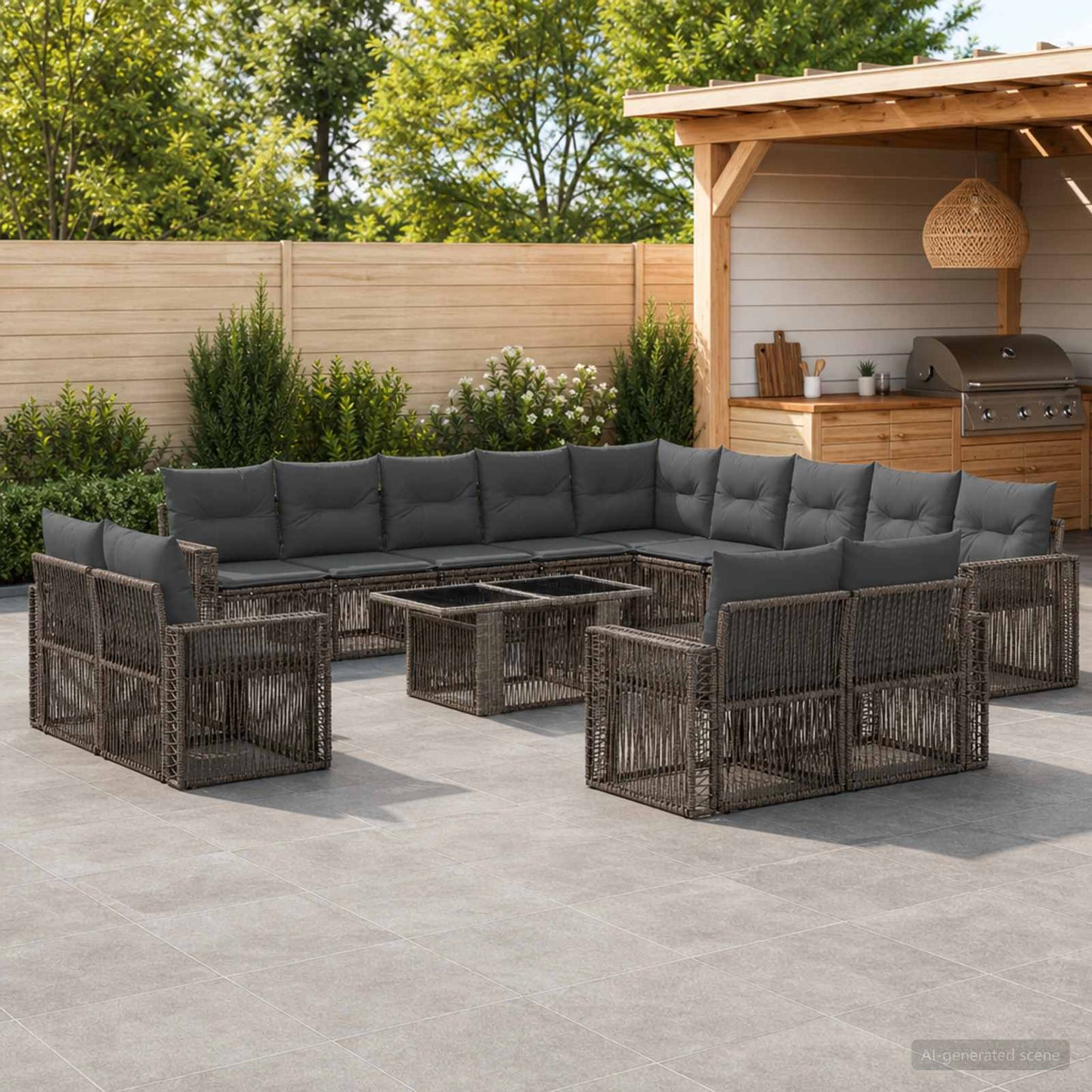 Gartensofa-set 14 stk. Grau und Dunkelgrau Poly-Rattan