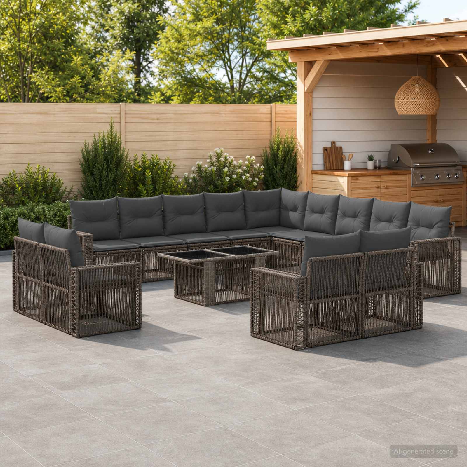 Gartensofa-set 14 stk. Grau und Dunkelgrau Poly-Rattan