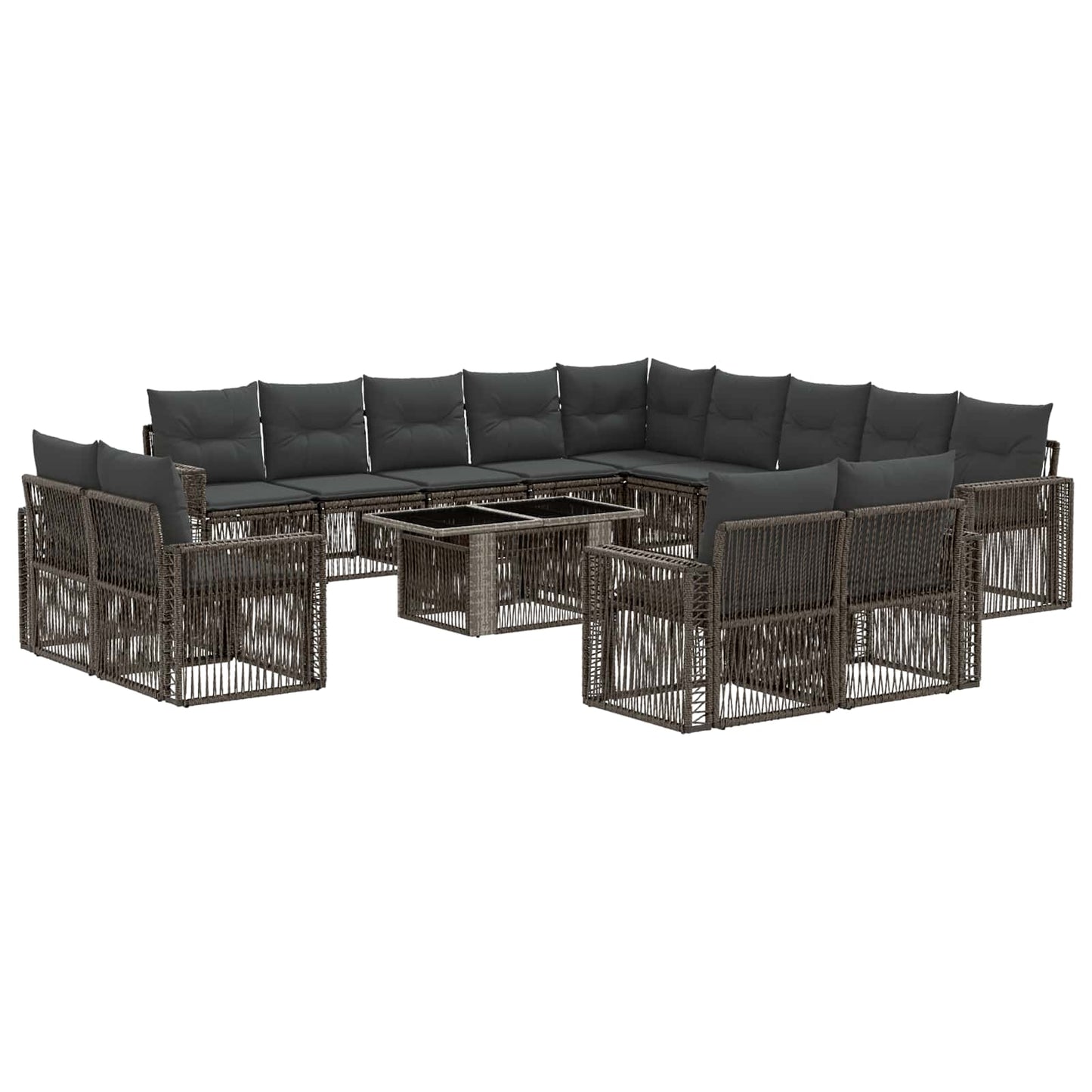 Gartensofa-set 14 stk. Grau und Dunkelgrau Poly-Rattan