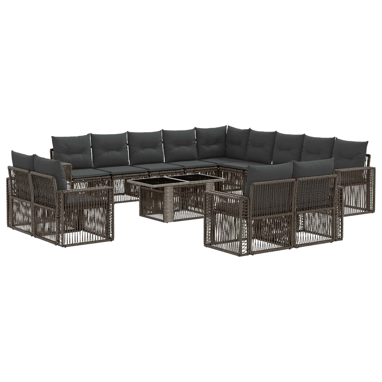 Gartensofa-set 14 stk. Grau und Dunkelgrau Poly-Rattan