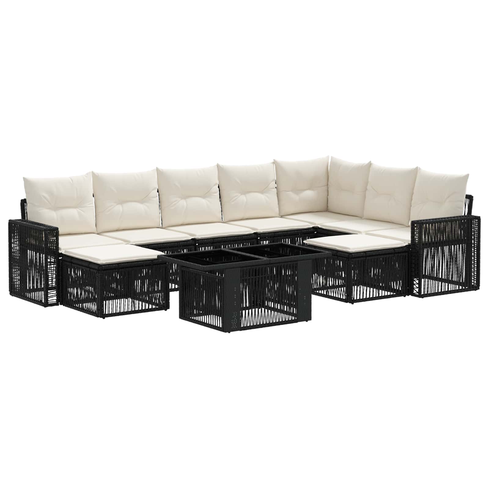 Gartensofa-set 10 stk. Schwarz und Cremeweiß Poly-Rattan