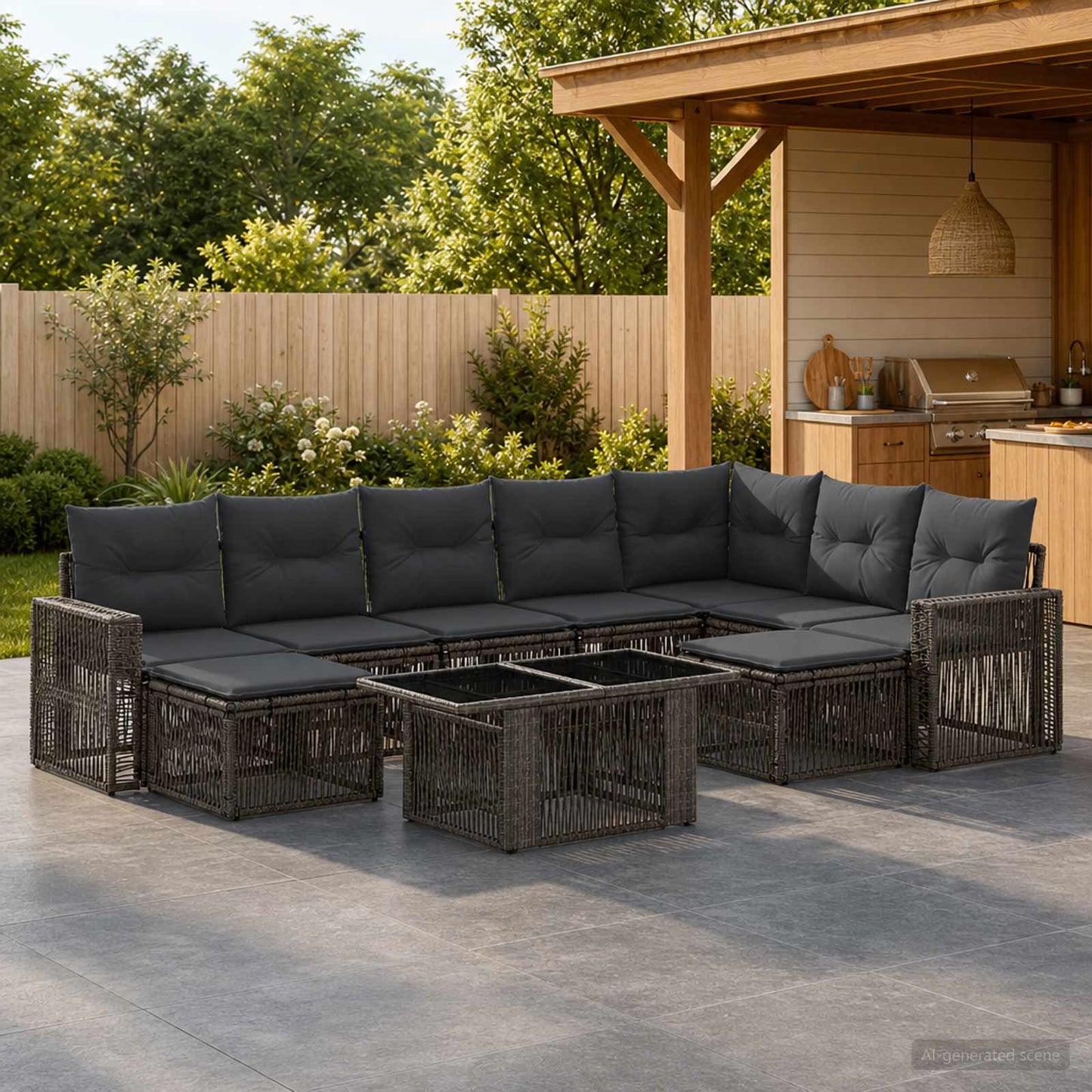 Gartensofa-set 10 stk. Grau und Dunkelgrau Poly-Rattan
