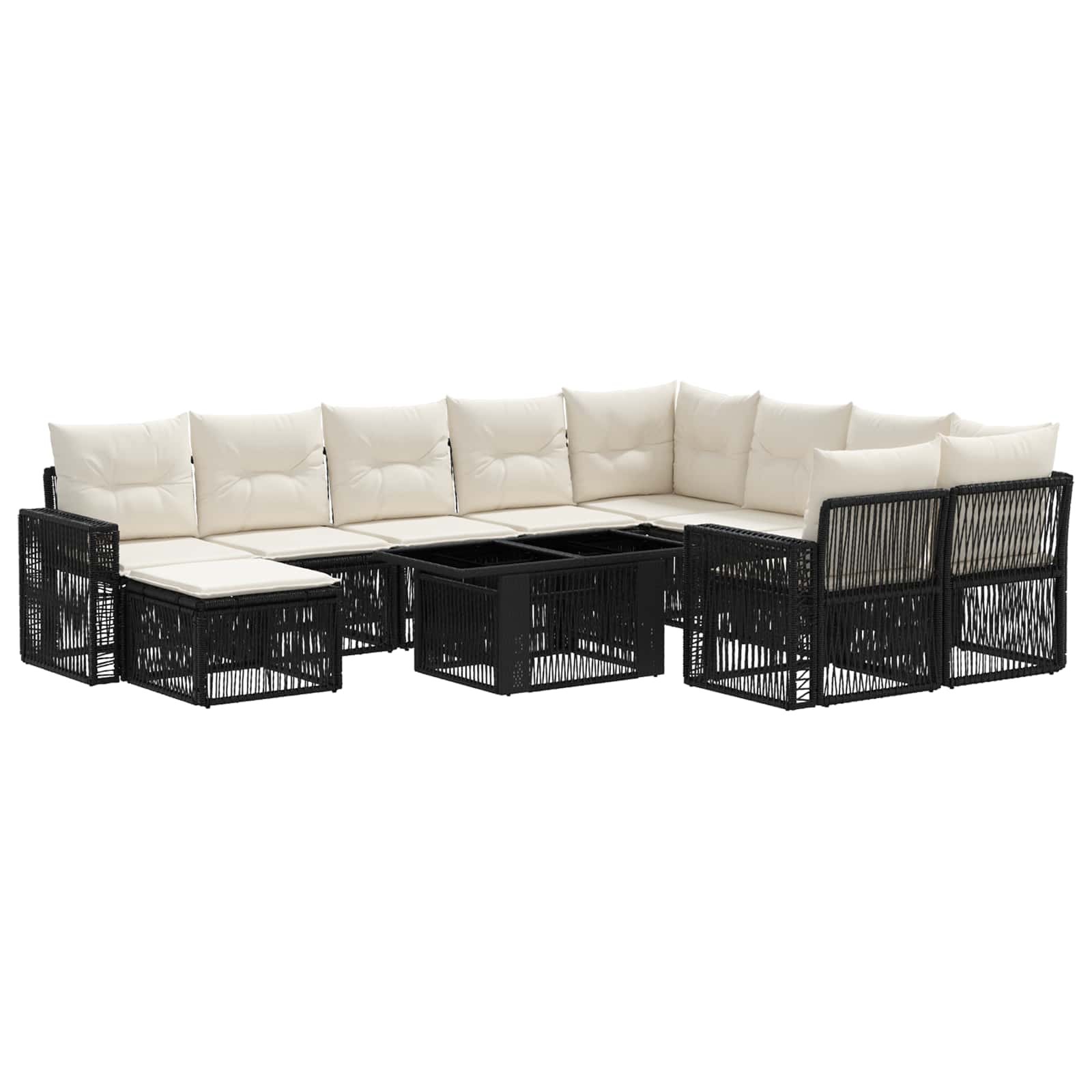 Gartensofa-set 11 stk. Schwarz und Cremeweiß Poly-Rattan