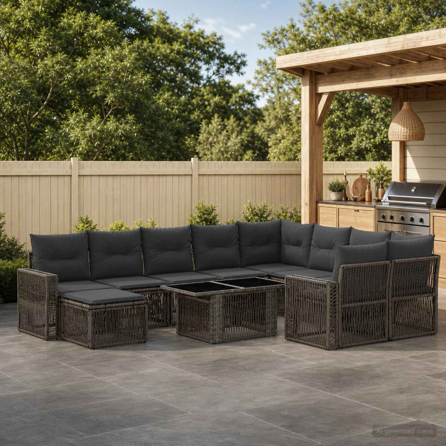 Gartensofa-set 11 stk. Grau und Dunkelgrau Poly-Rattan