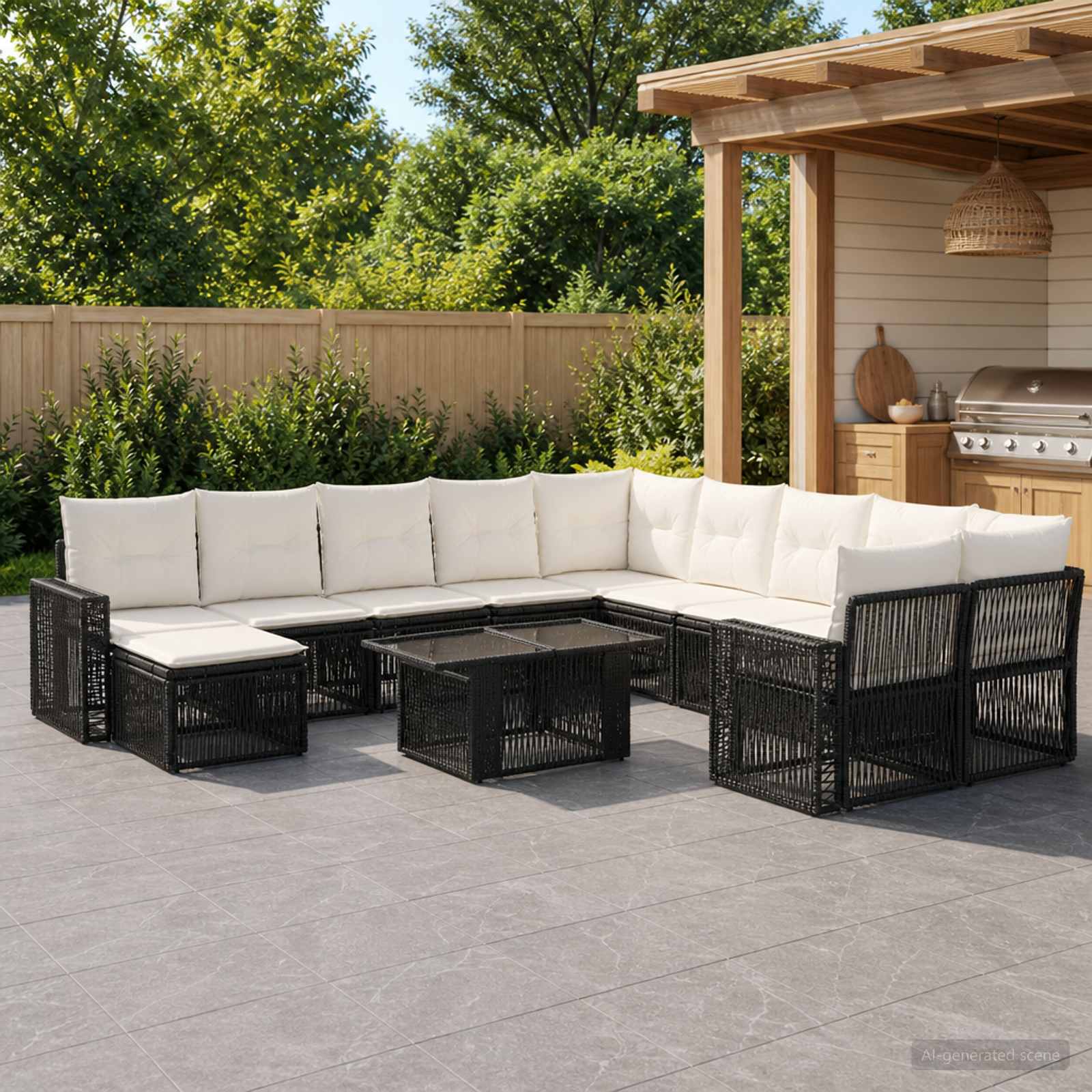 Gartensofa-set 12 stk. Schwarz und Cremeweiß Poly-Rattan