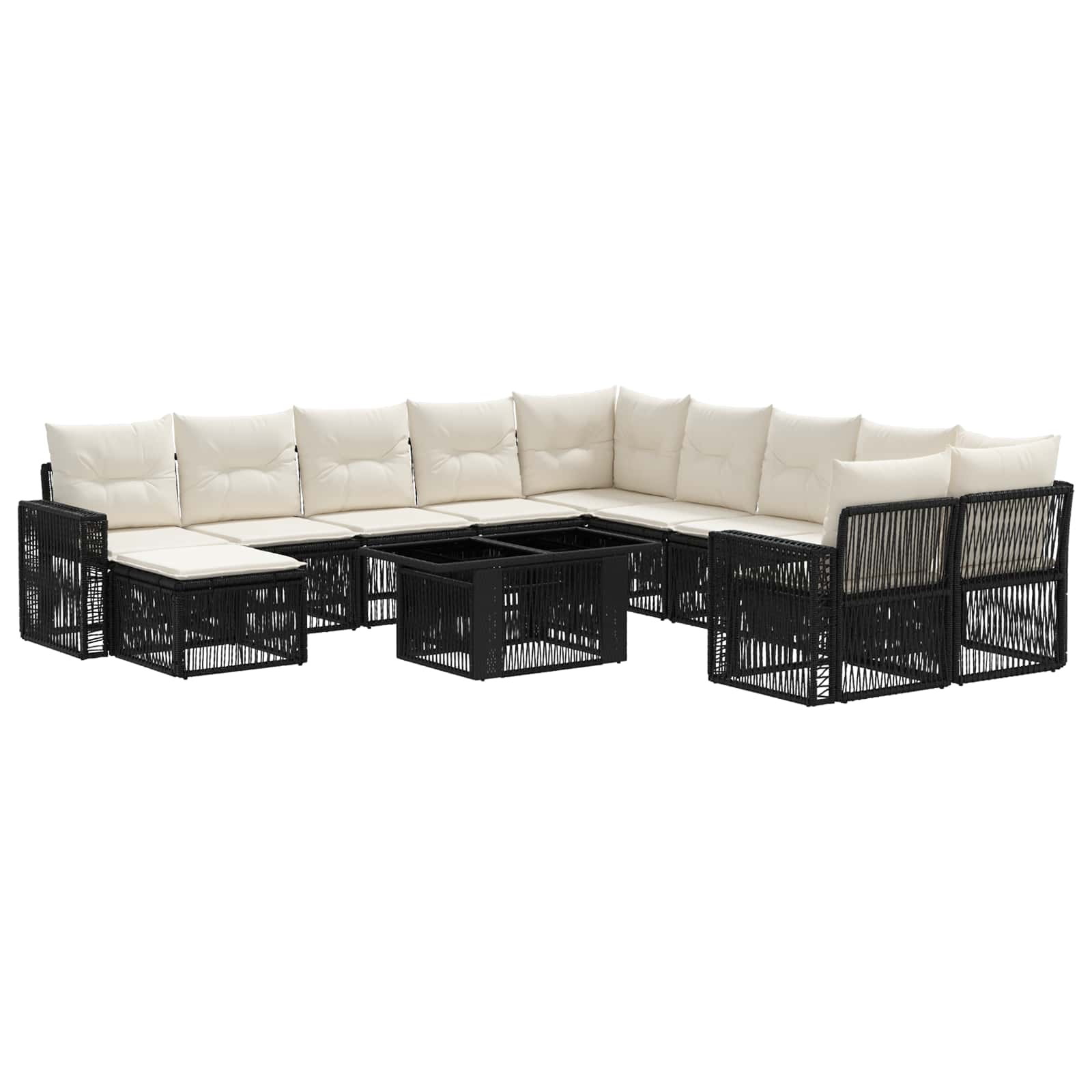 Gartensofa-set 12 stk. Schwarz und Cremeweiß Poly-Rattan