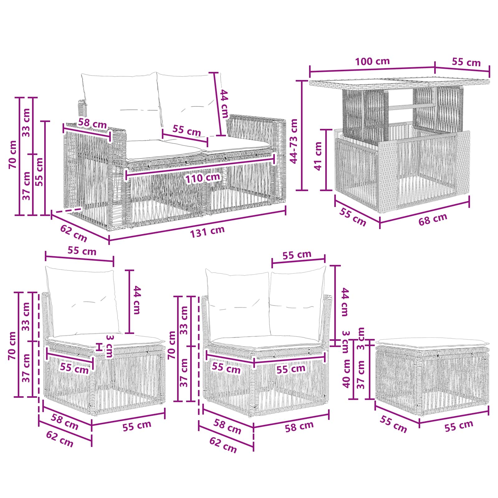 Gartensofa-set 12 stk. Schwarz und Cremeweiß Poly-Rattan