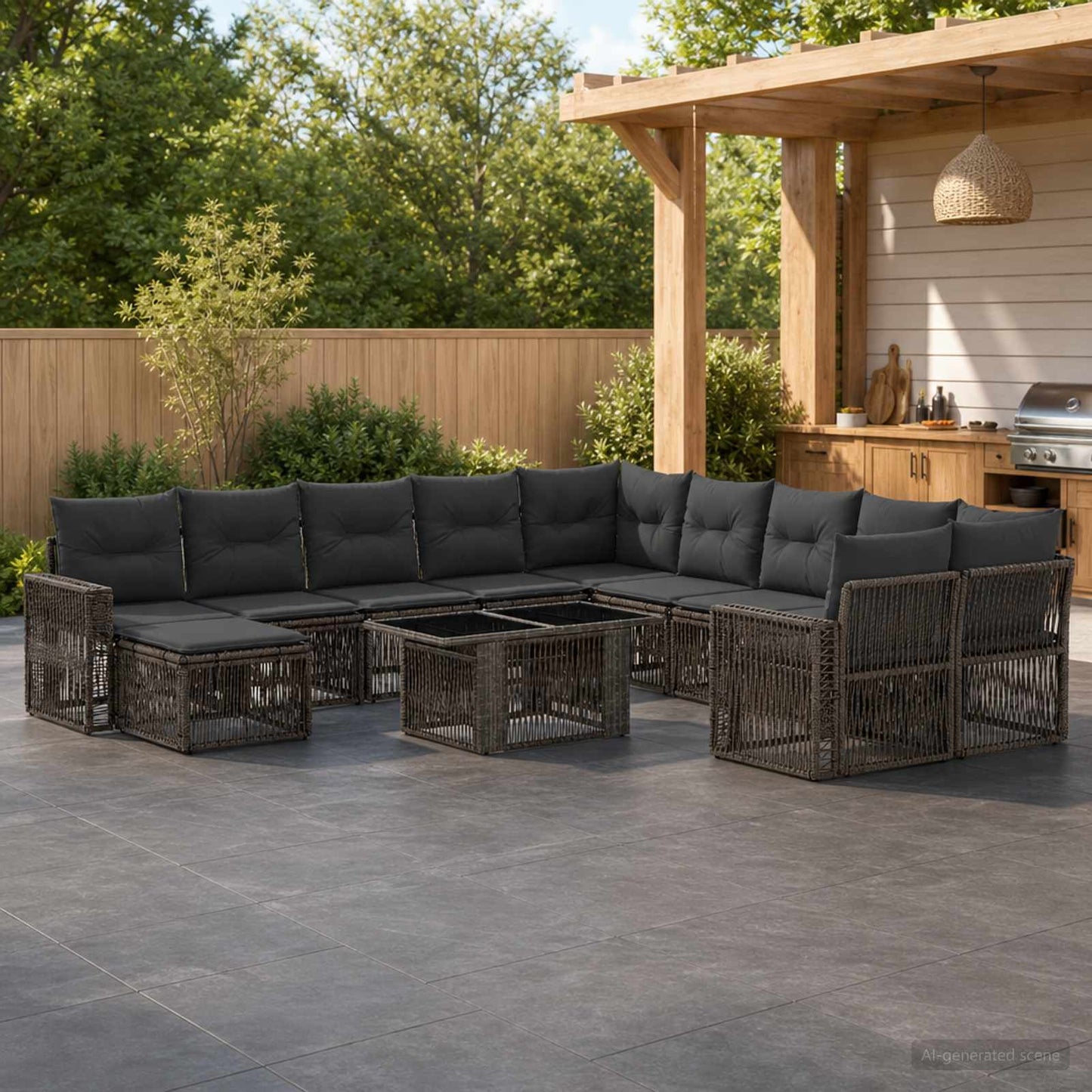 Gartensofa-set 12 stk. Grau und Dunkelgrau Poly-Rattan