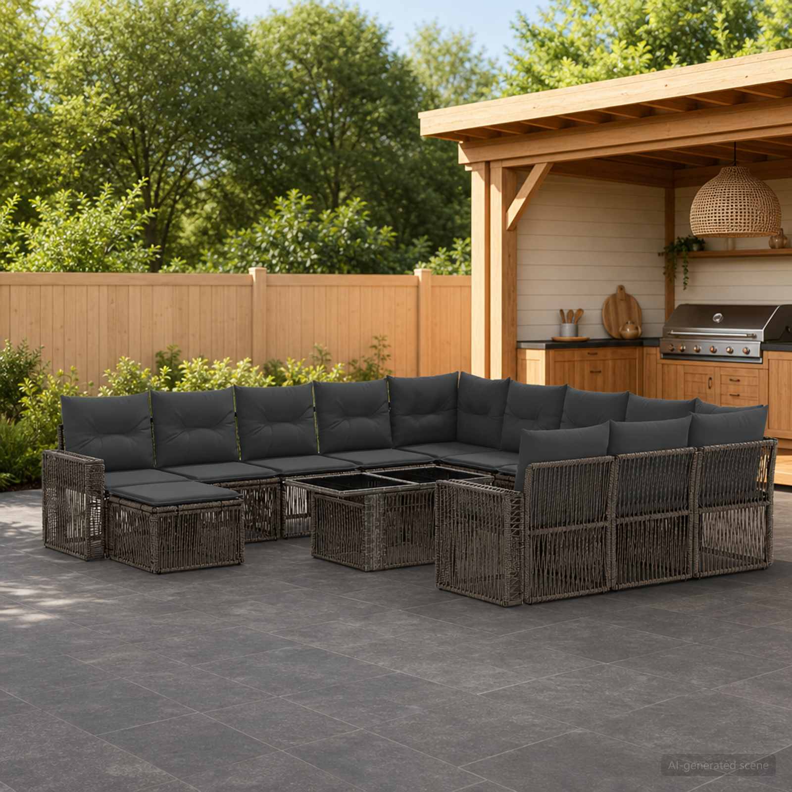 Gartensofa-set 13 stk. Grau und Dunkelgrau Poly-Rattan