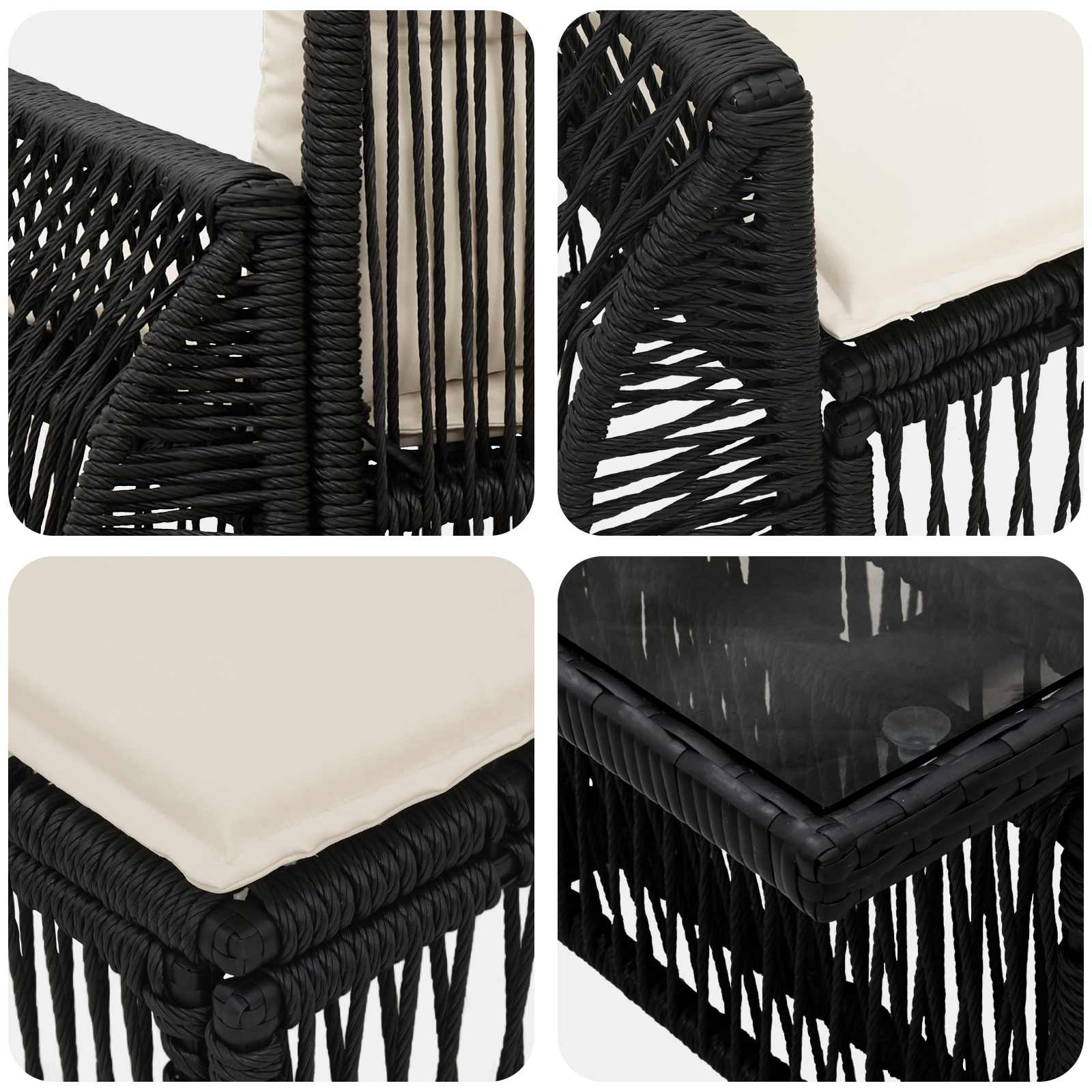 Gartensofa-set 4 stk. Schwarz und Cremeweiß Poly-Rattan