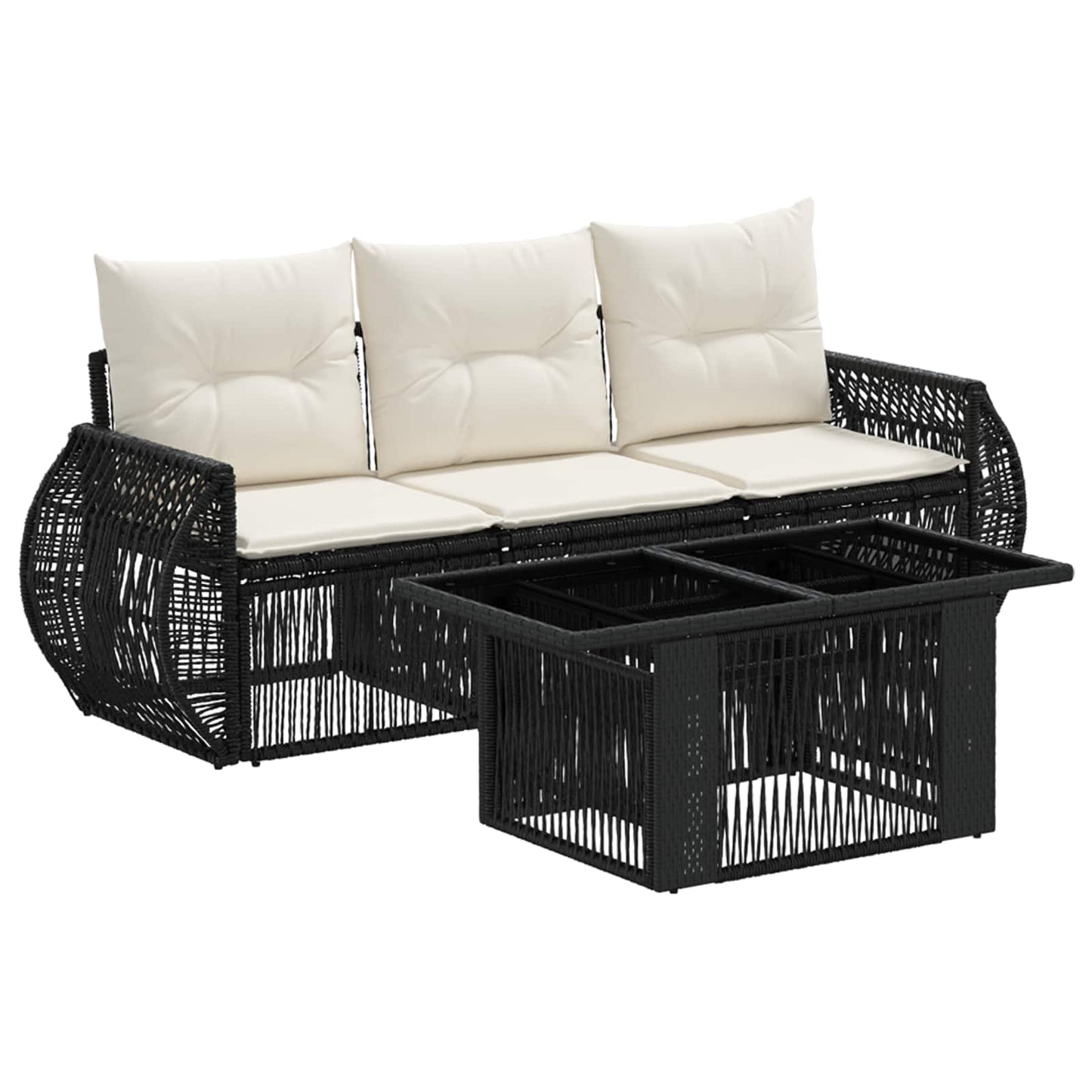 Gartensofa-set 4 stk. Schwarz und Cremeweiß Poly-Rattan