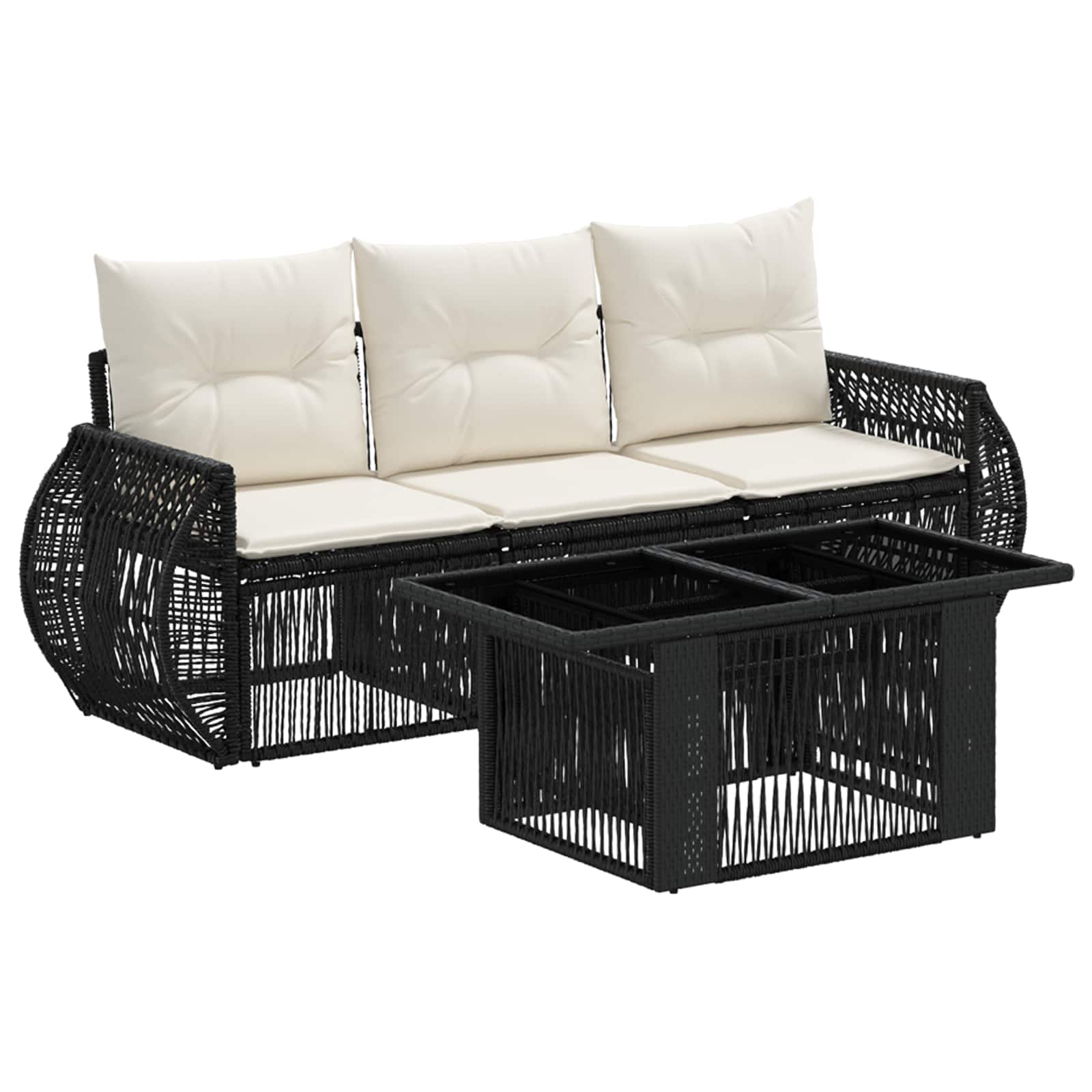Gartensofa-set 4 stk. Schwarz und Cremeweiß Poly-Rattan