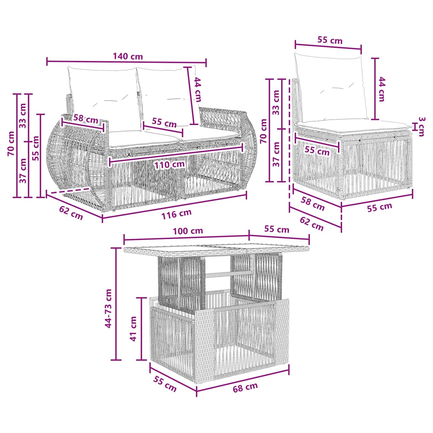 Gartensofa-set 4 stk. Schwarz und Cremeweiß Poly-Rattan