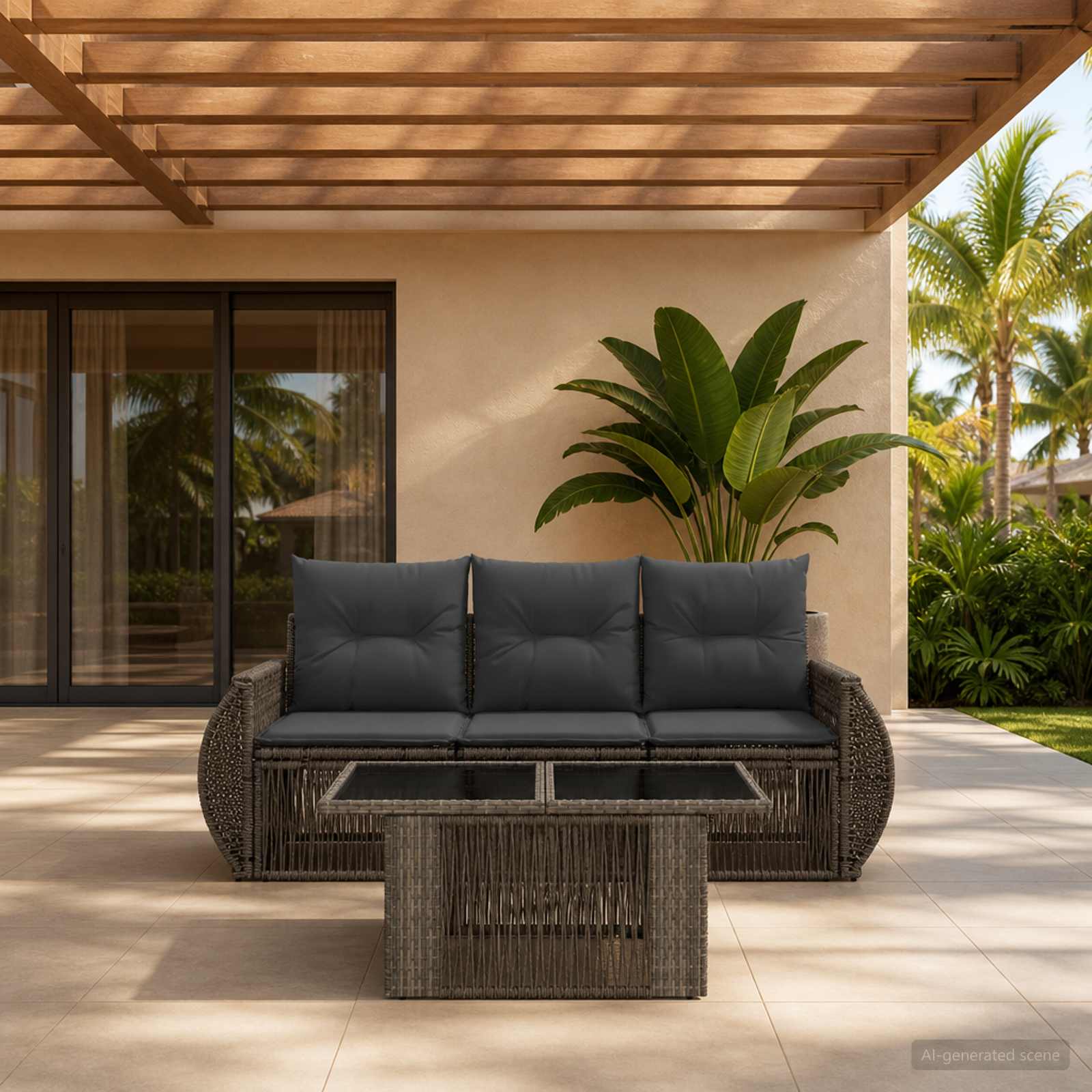 Gartensofa-set 4 stk. Grau und Dunkelgrau Poly-Rattan