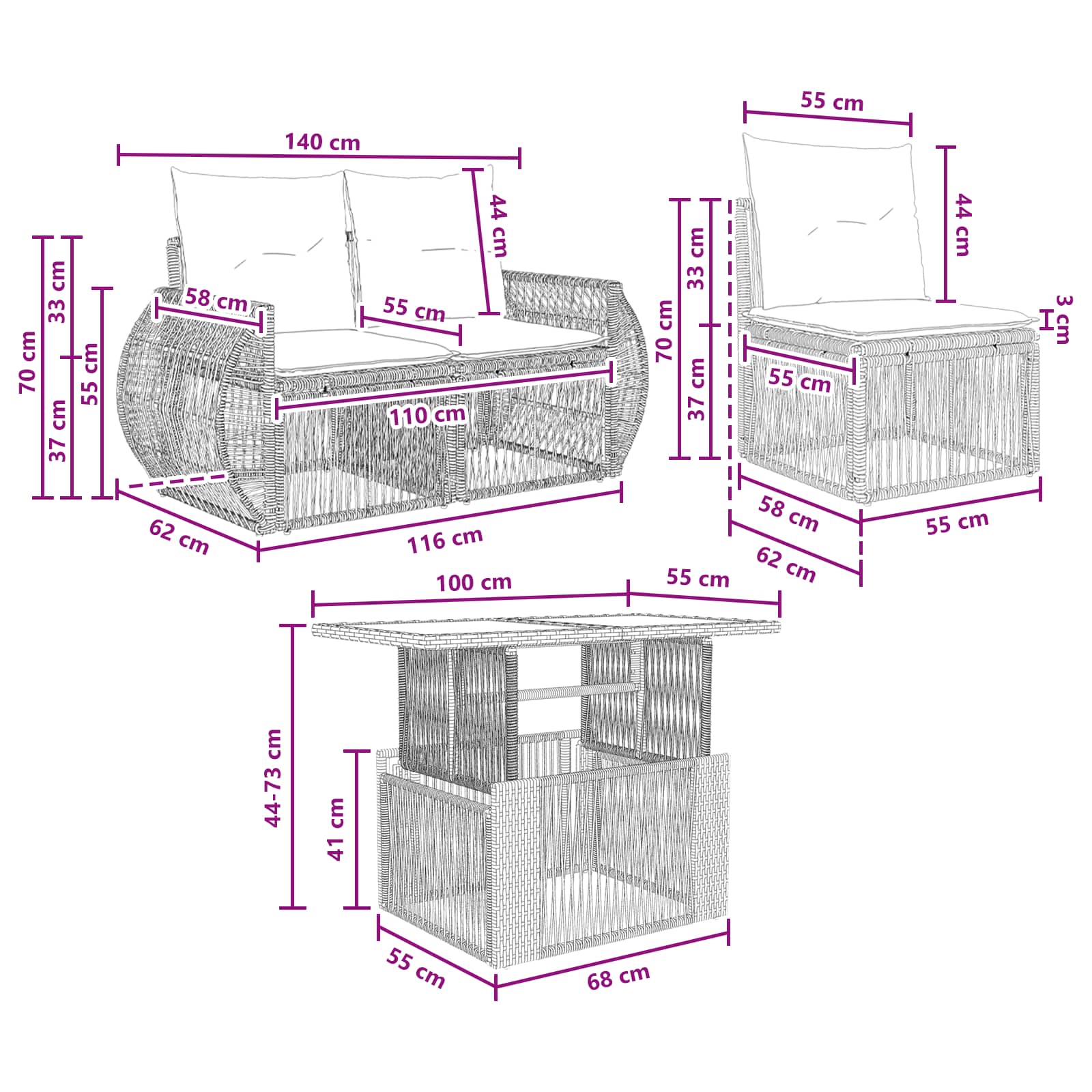 Gartensofa-set 4 stk. Grau und Dunkelgrau Poly-Rattan