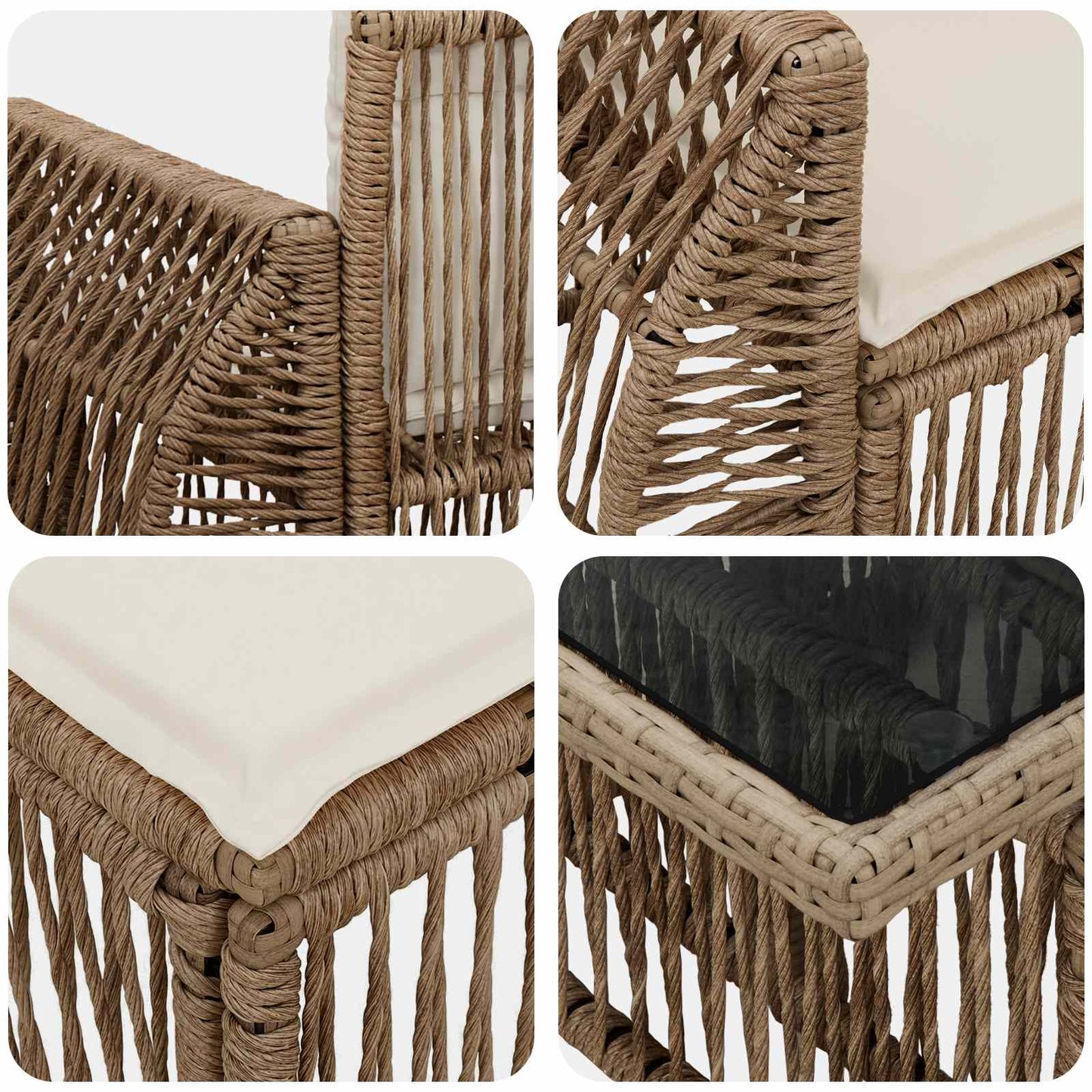 Gartensofa-set 4 stk. Beige und Cremeweiß Poly-Rattan