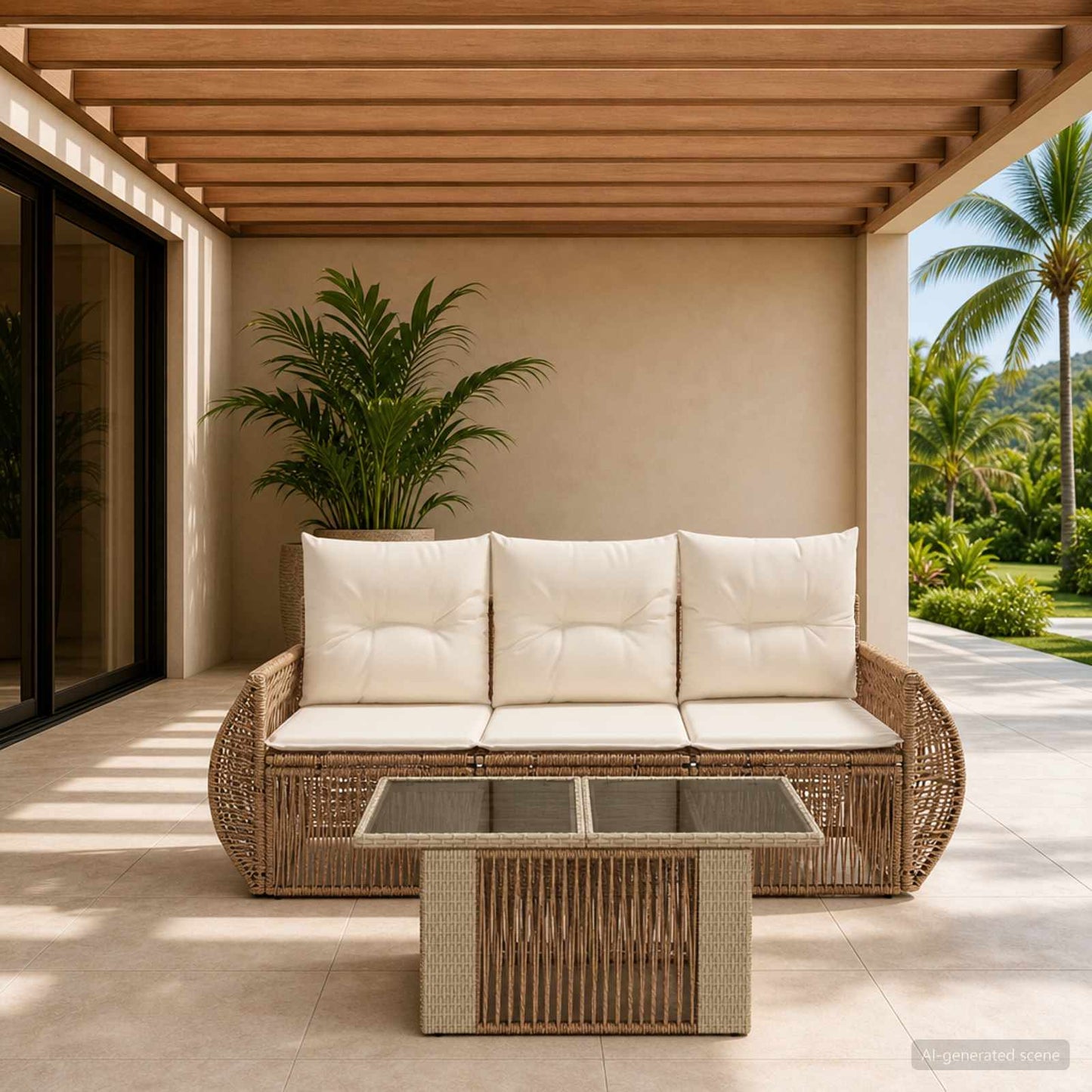 Gartensofa-set 4 stk. Beige und Cremeweiß Poly-Rattan