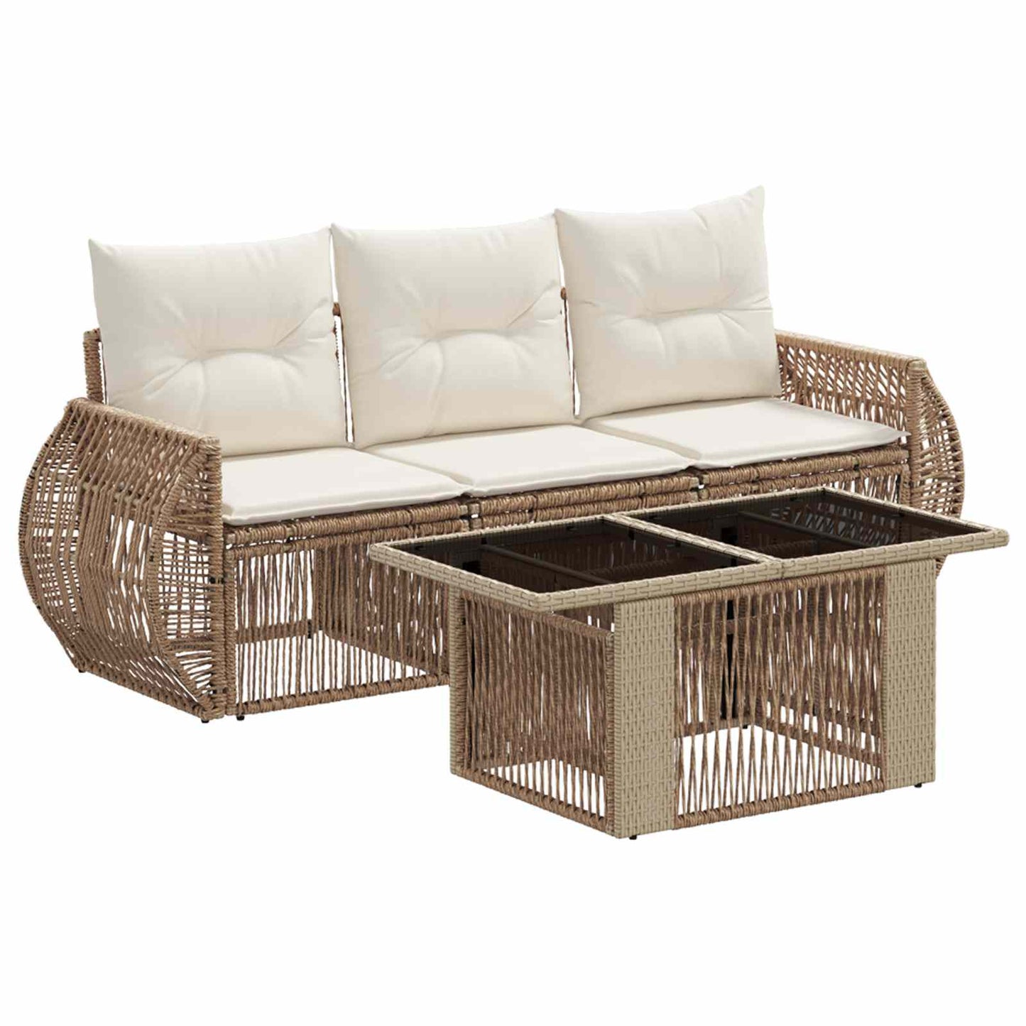 Gartensofa-set 4 stk. Beige und Cremeweiß Poly-Rattan