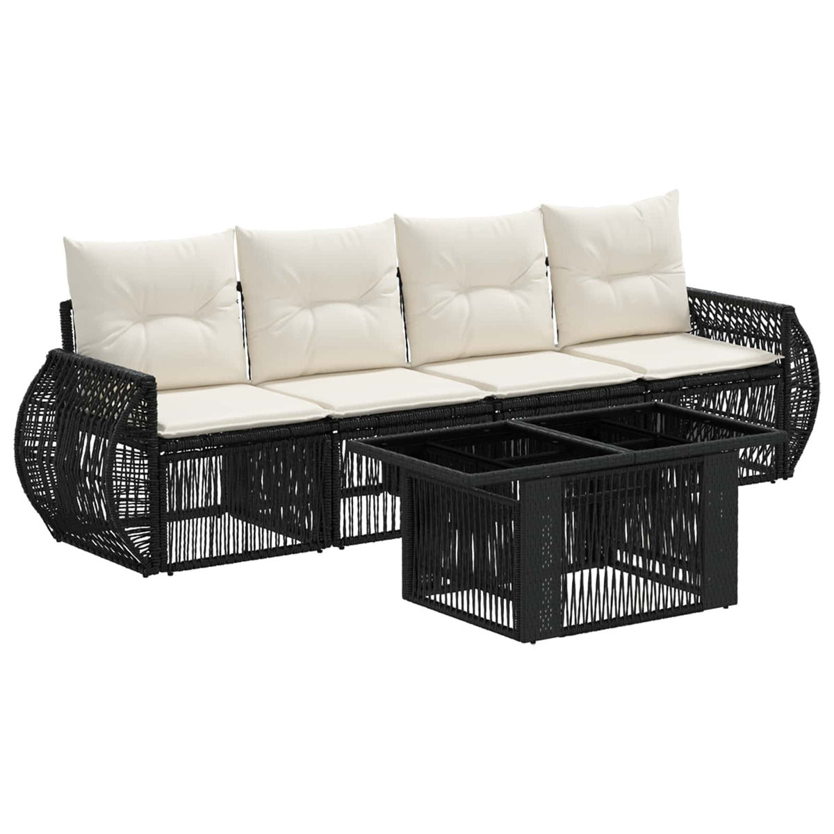 Gartensofa-set 5 stk. Schwarz und Cremeweiß Poly-Rattan