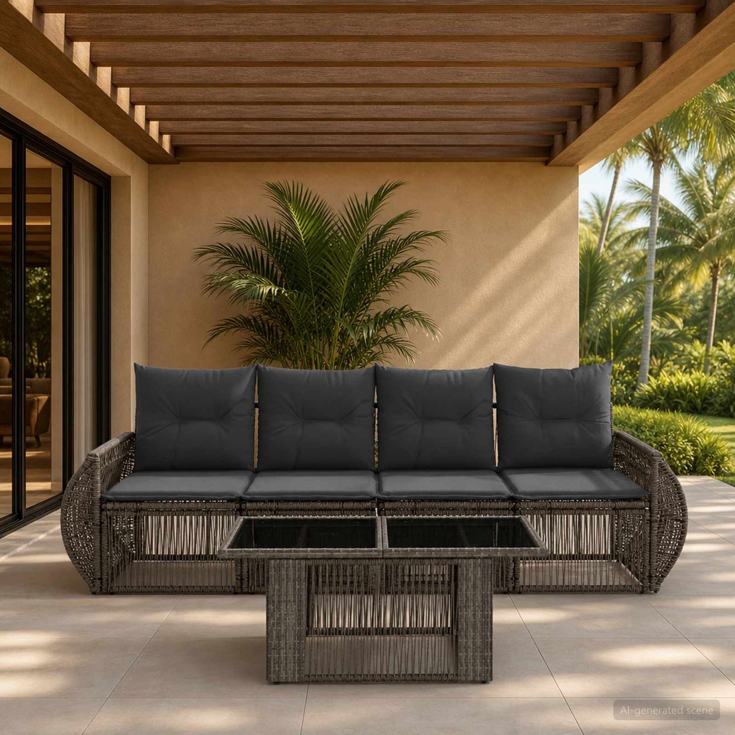 Gartensofa-set 5 stk. Grau und Dunkelgrau Poly-Rattan