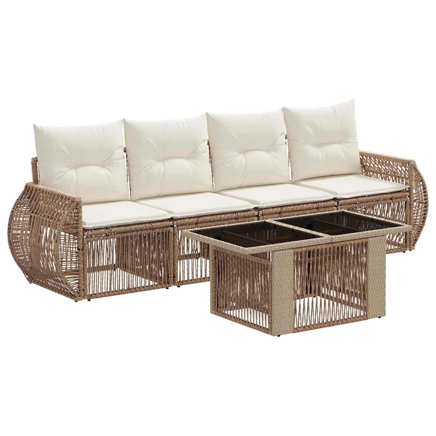 Gartensofa-set 5 stk. Beige und Cremeweiß Poly-Rattan