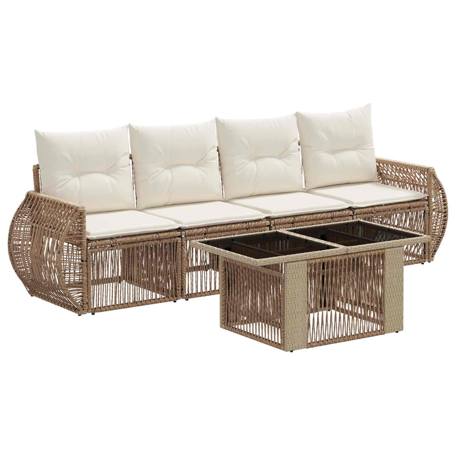 Gartensofa-set 5 stk. Beige und Cremeweiß Poly-Rattan