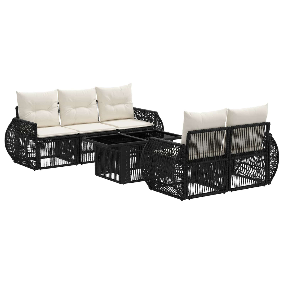 Gartensofa-set 6 stk. Schwarz und Cremeweiß Poly-Rattan
