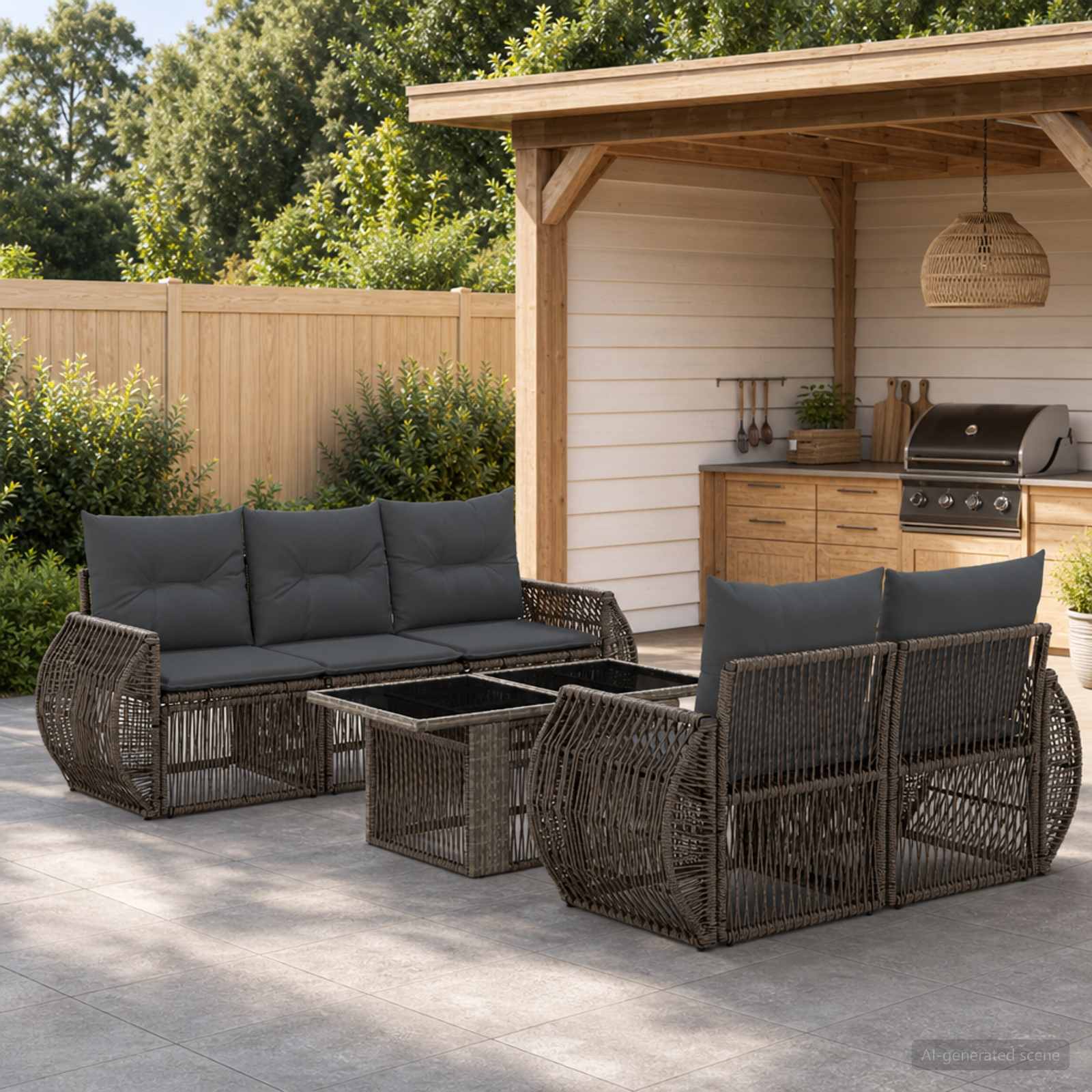 Gartensofa-set 6 stk. Grau und Dunkelgrau Poly-Rattan