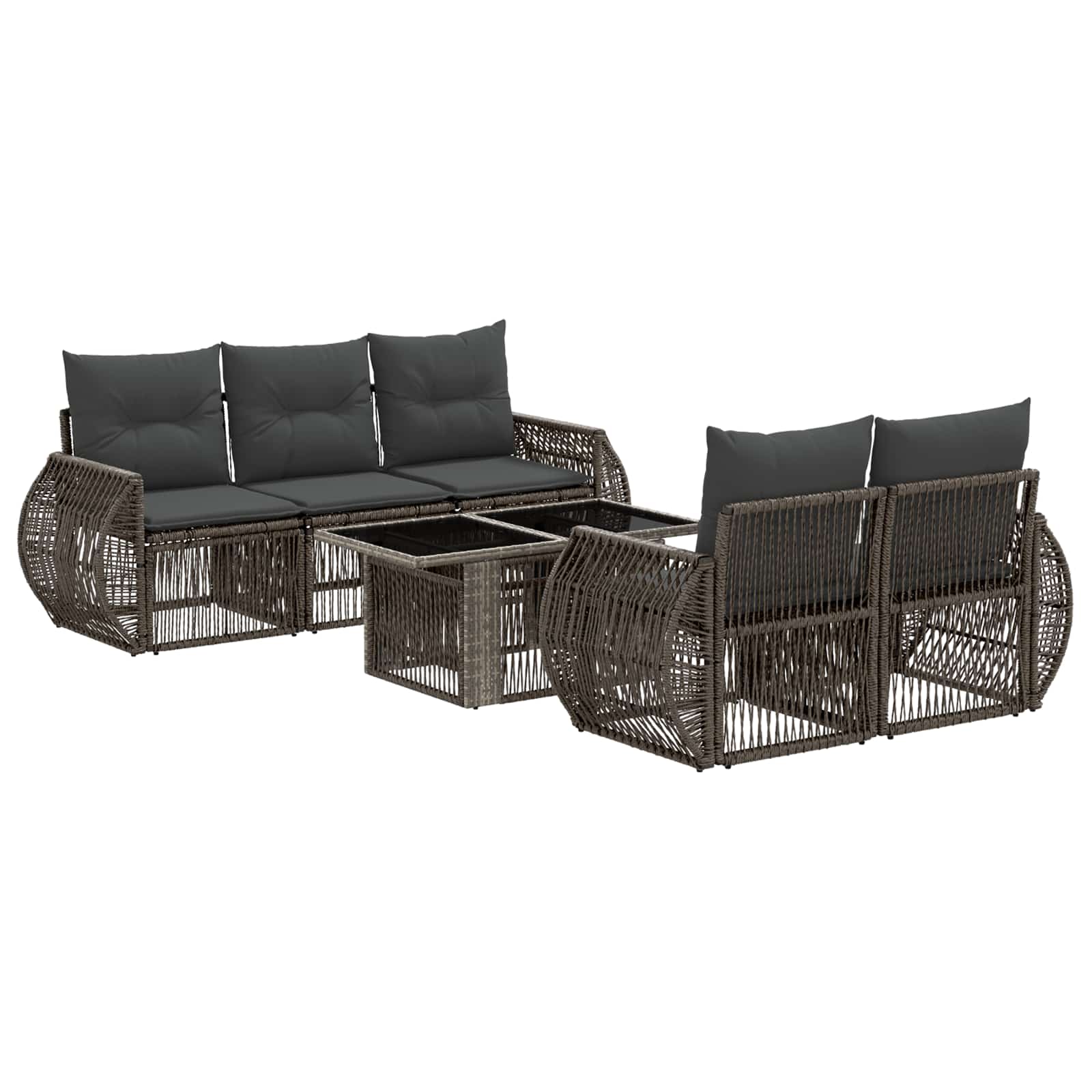 Gartensofa-set 6 stk. Grau und Dunkelgrau Poly-Rattan