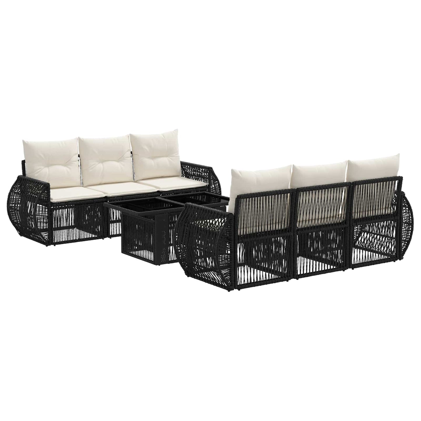 Gartensofa-set 7 stk. Schwarz und Cremeweiß Poly-Rattan