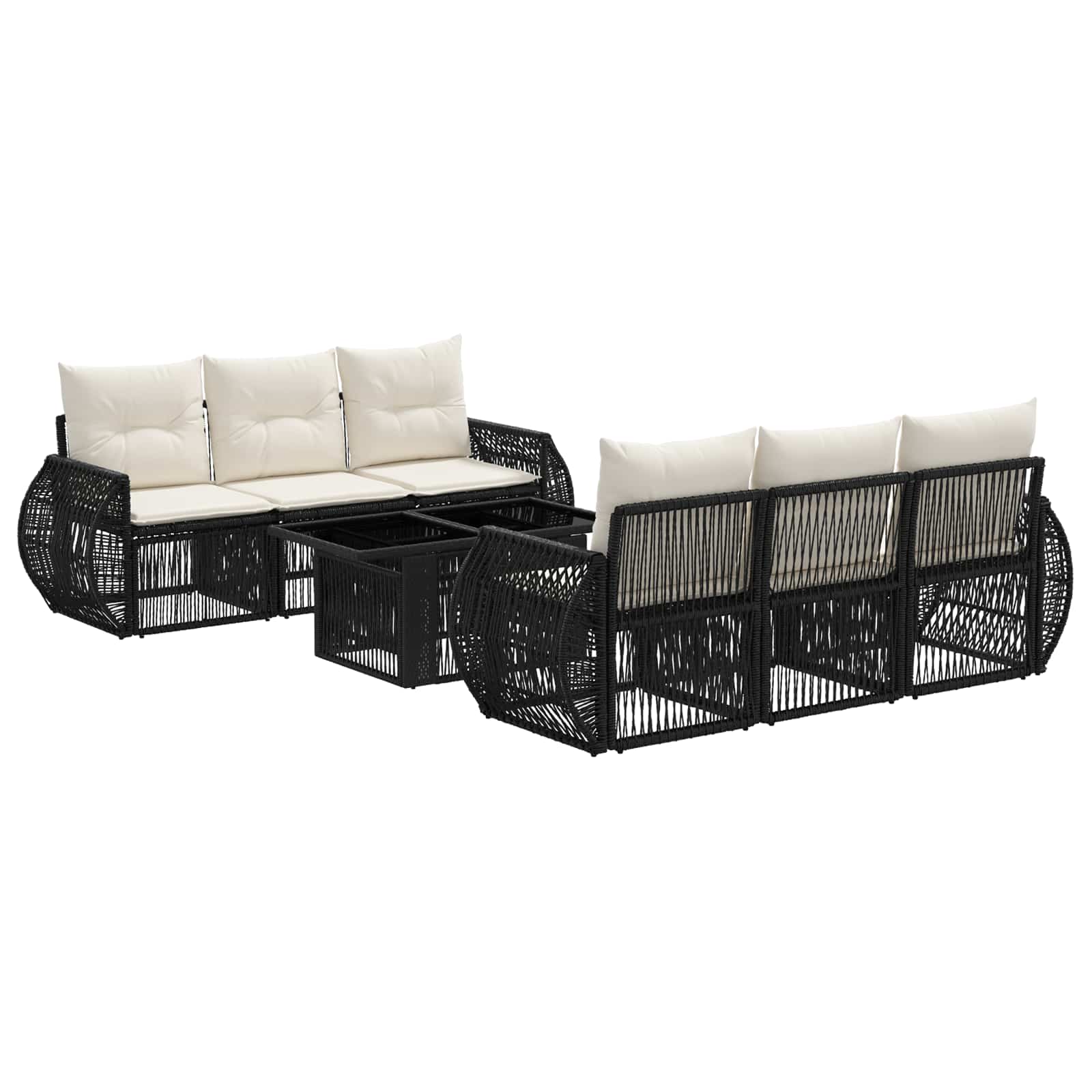 Gartensofa-set 7 stk. Schwarz und Cremeweiß Poly-Rattan