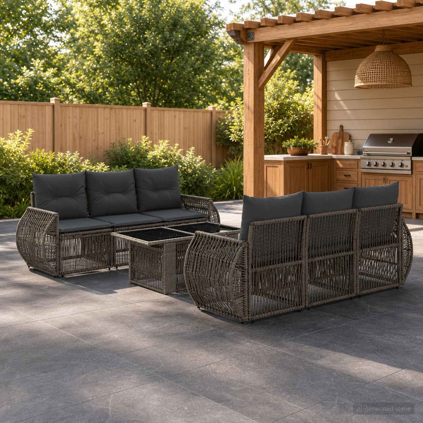 Gartensofa-set 7 stk. Grau und Dunkelgrau Poly-Rattan