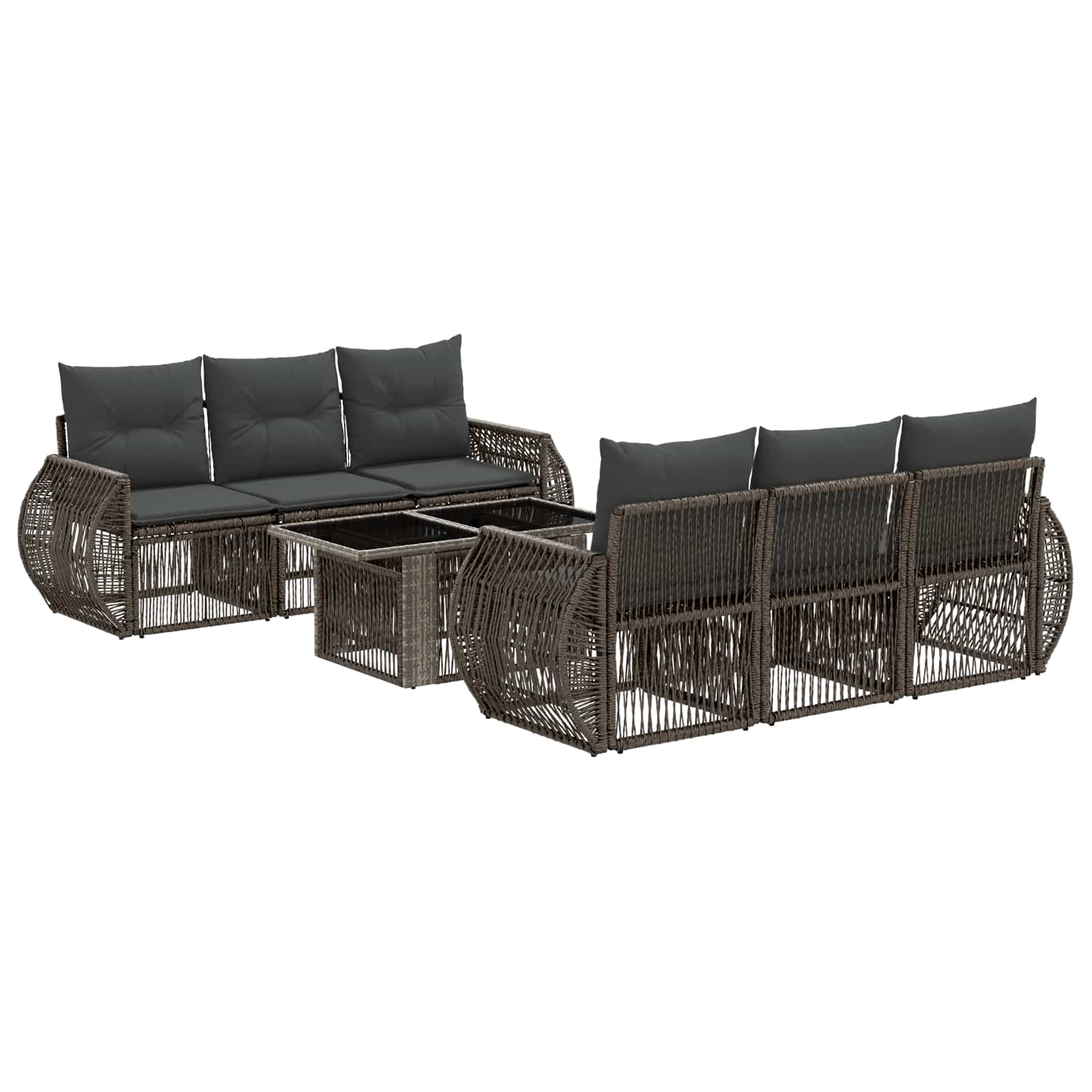 Gartensofa-set 7 stk. Grau und Dunkelgrau Poly-Rattan