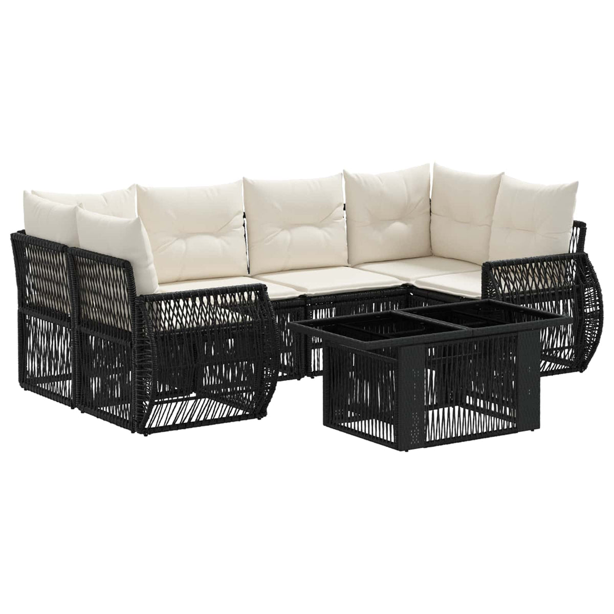 Gartensofa-set 7 stk. Schwarz und Cremeweiß Poly-Rattan