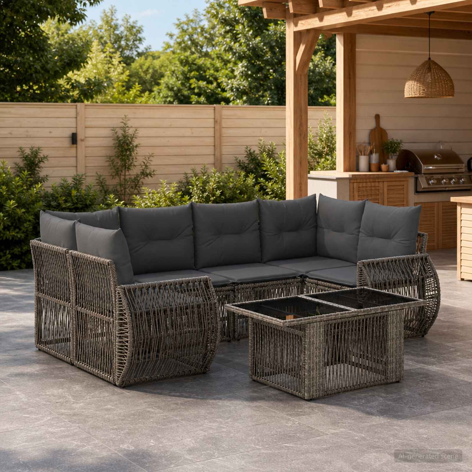 Gartensofa-set 7 stk. Grau und Dunkelgrau Poly-Rattan