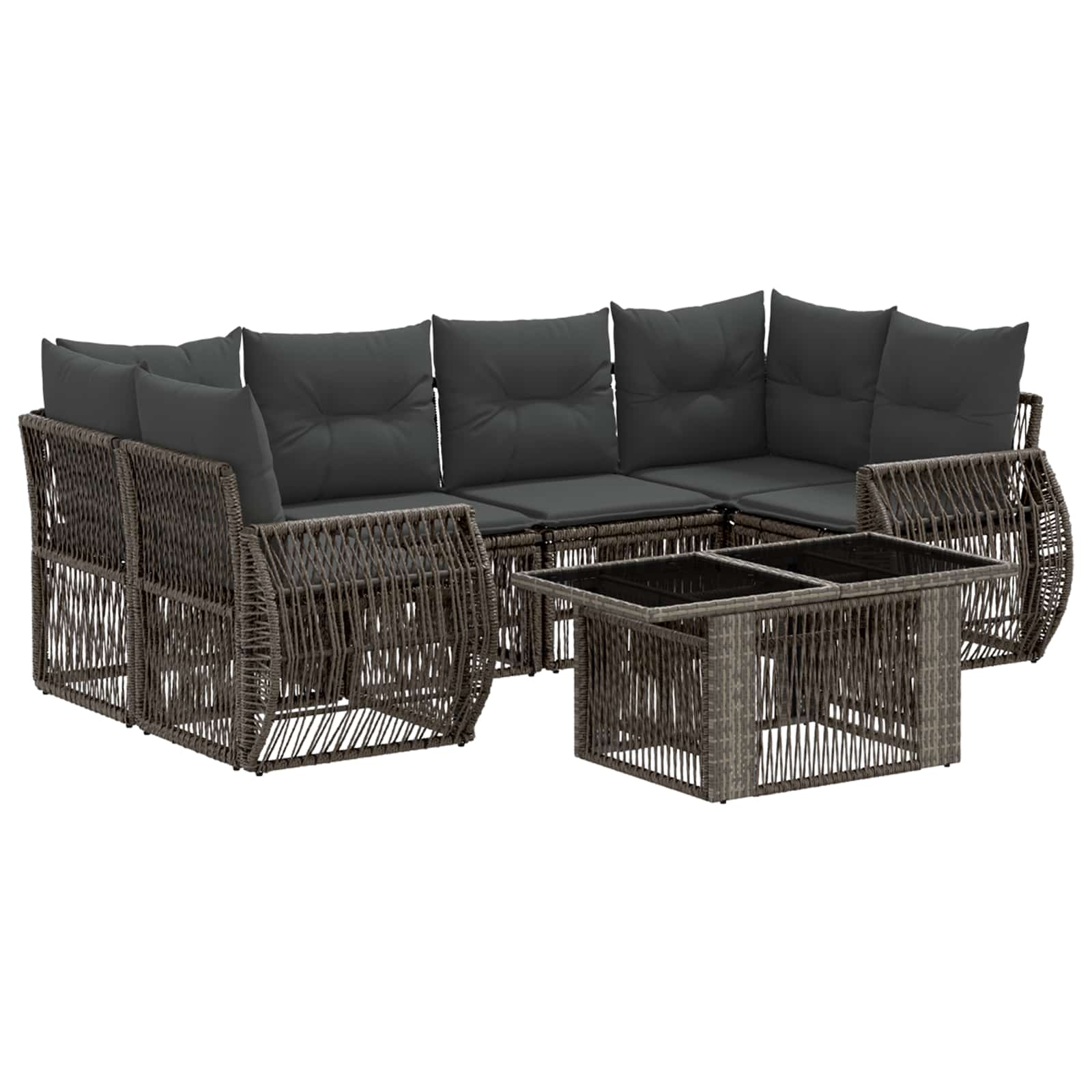 Gartensofa-set 7 stk. Grau und Dunkelgrau Poly-Rattan