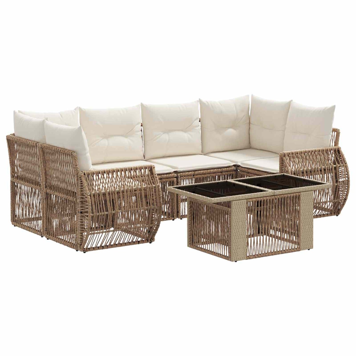 Gartensofa-set 7 stk. Beige und Cremeweiß Poly-Rattan