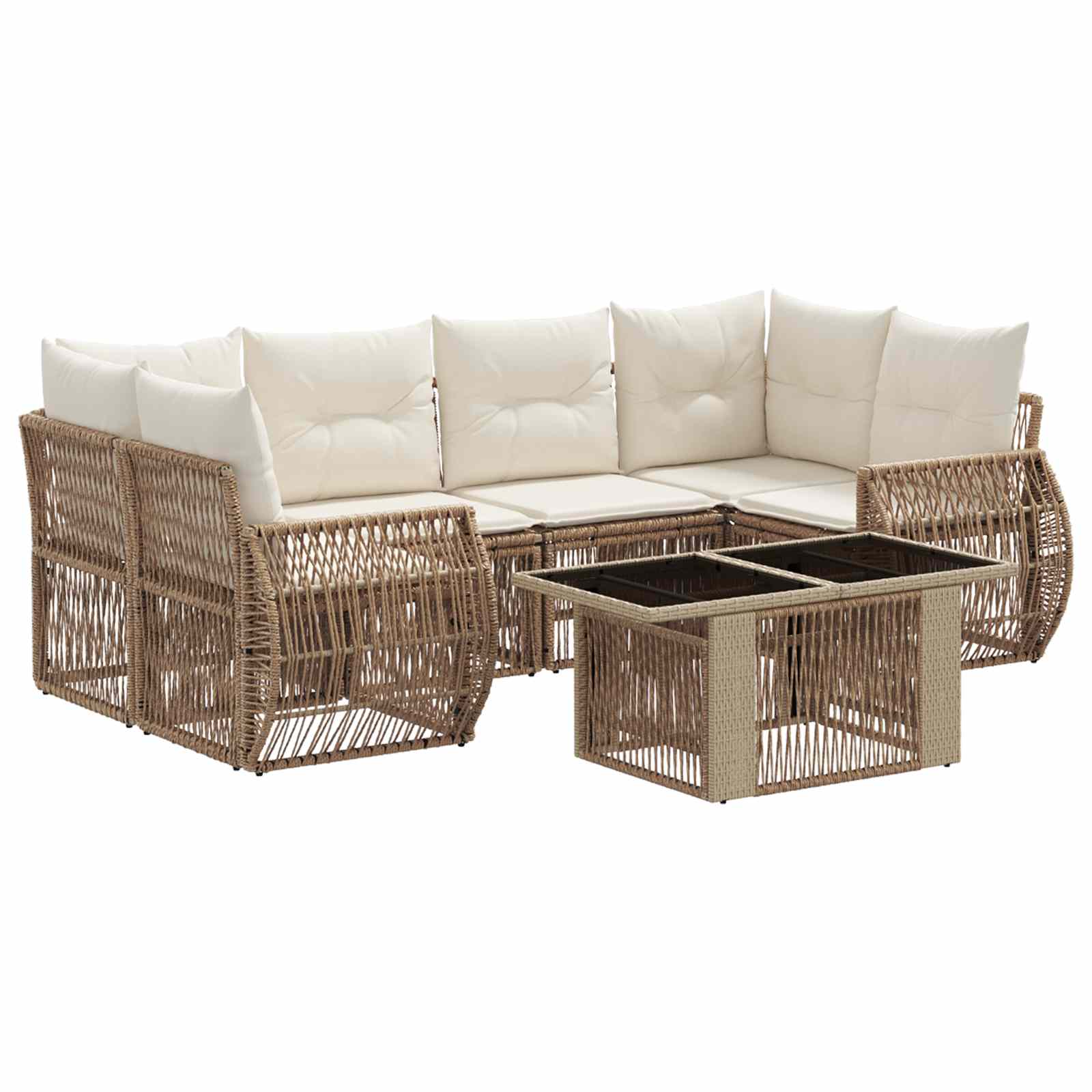 Gartensofa-set 7 stk. Beige und Cremeweiß Poly-Rattan