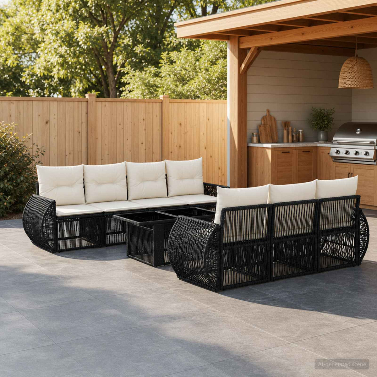 Gartensofa-set 8 stk. Schwarz und Cremeweiß Poly-Rattan
