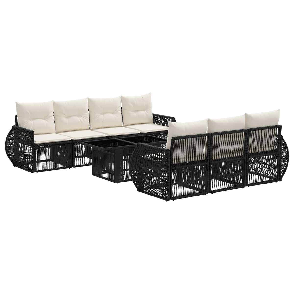 Gartensofa-set 8 stk. Schwarz und Cremeweiß Poly-Rattan
