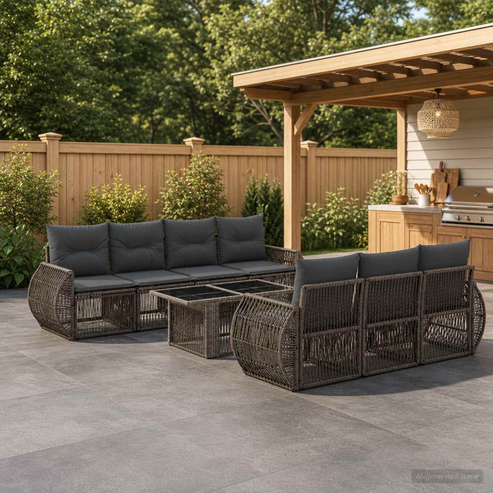 Gartensofa-set 8 stk. Grau und Dunkelgrau Poly-Rattan