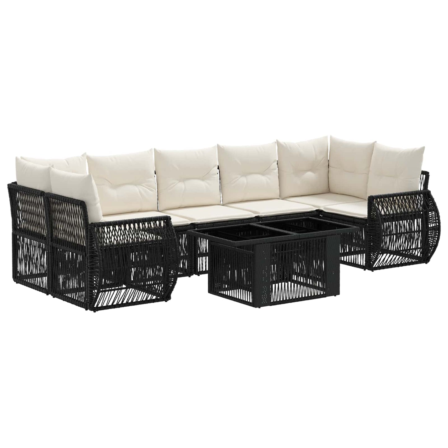 Gartensofa-set 8 stk. Schwarz und Cremeweiß Poly-Rattan