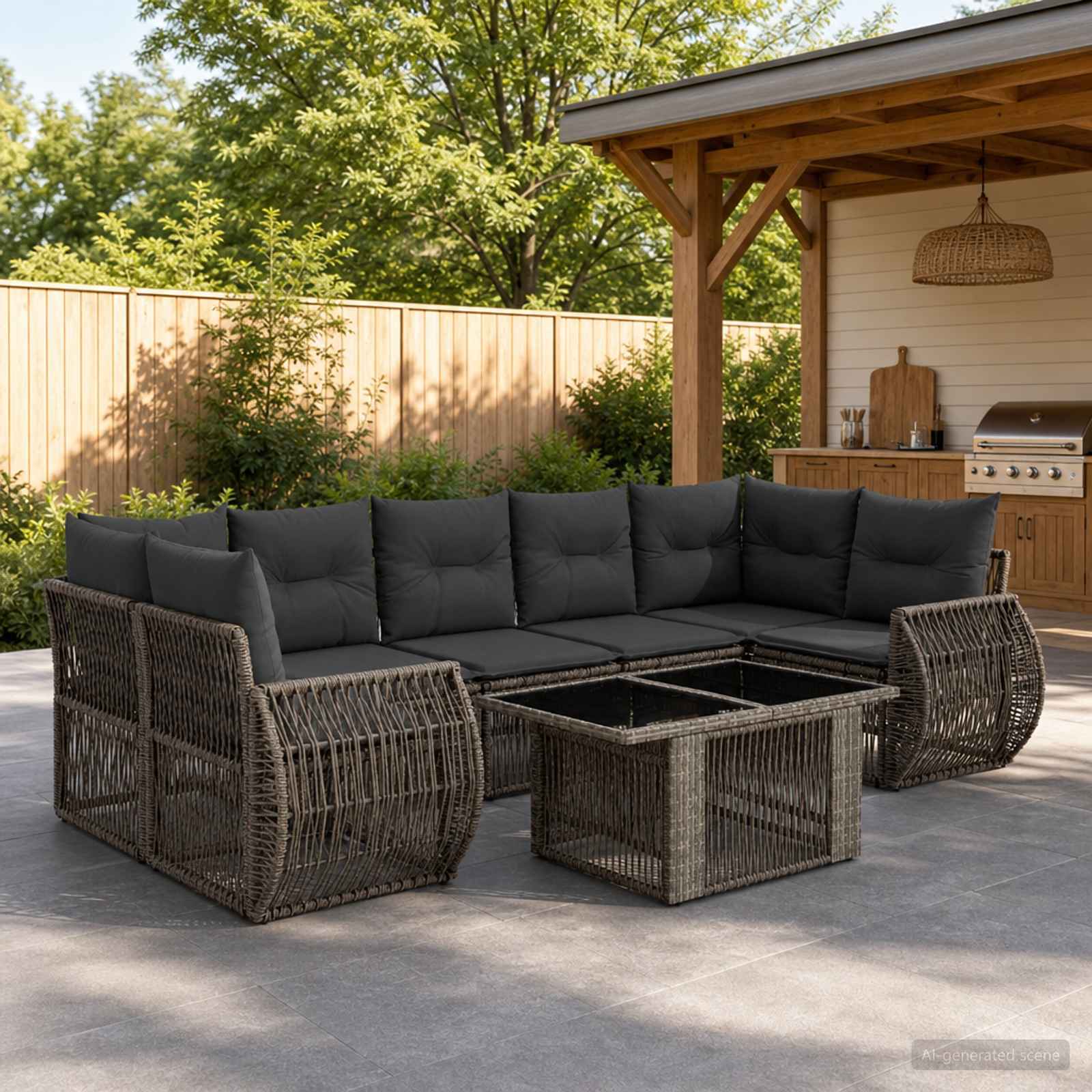 Gartensofa-set 8 stk. Grau und Dunkelgrau Poly-Rattan