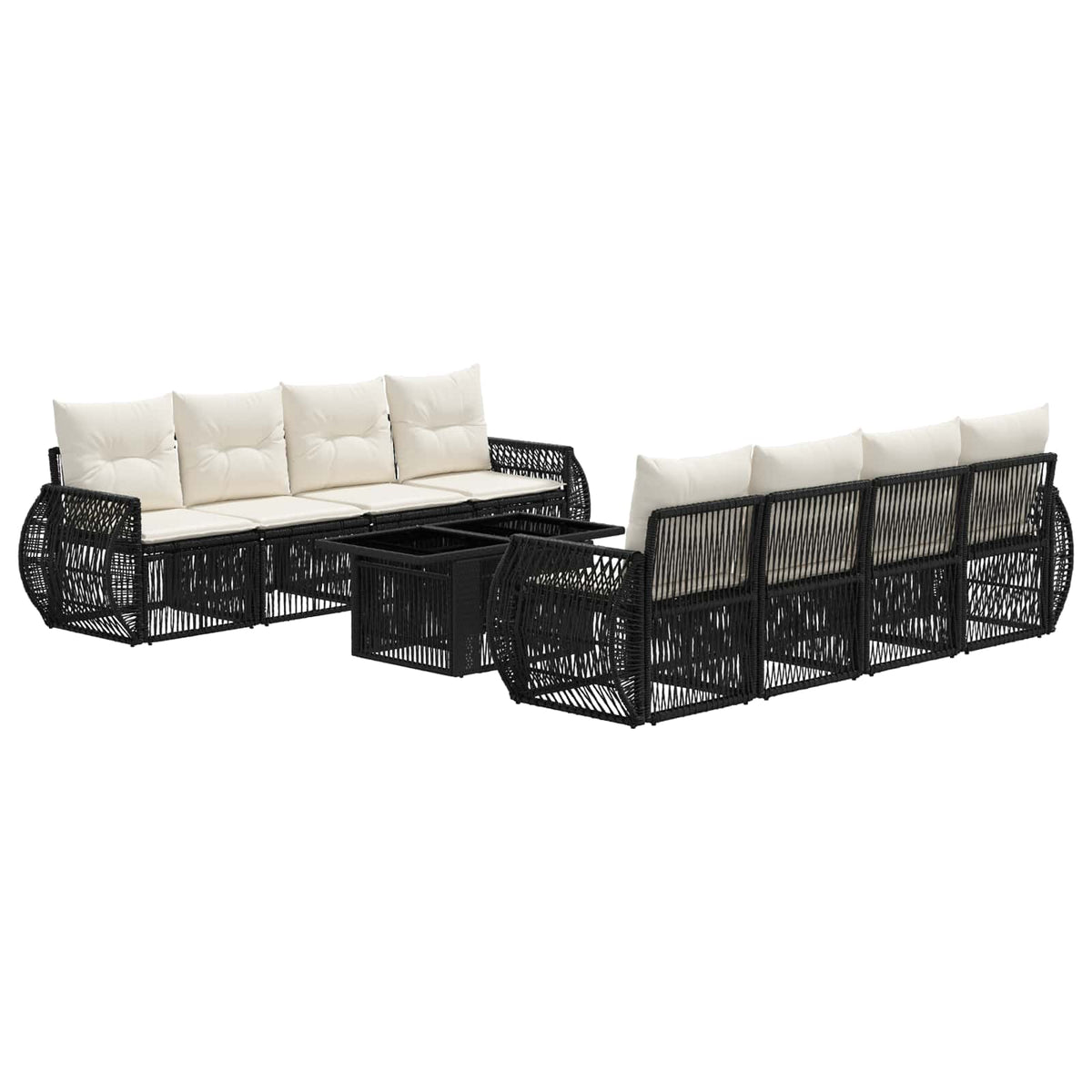 Gartensofa-set 9 stk. Schwarz und Cremeweiß Poly-Rattan